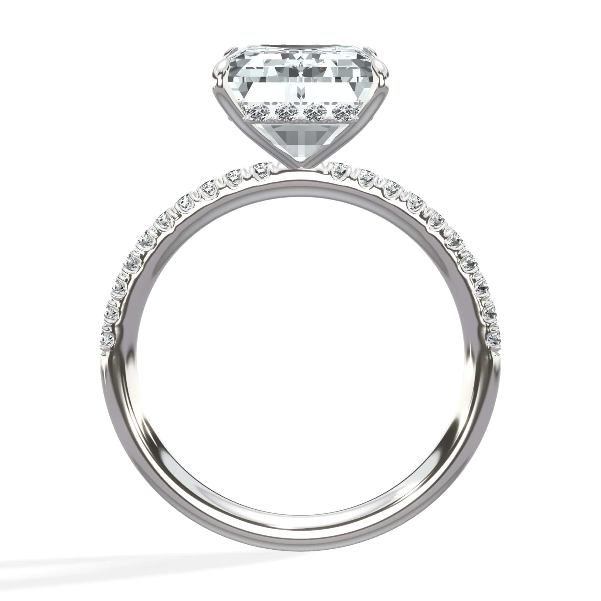 5.50 Carats Lab Grown Emerald Cut Micropaved Side Stones Hidden Halo Diamond Engagement Ring - Image 5