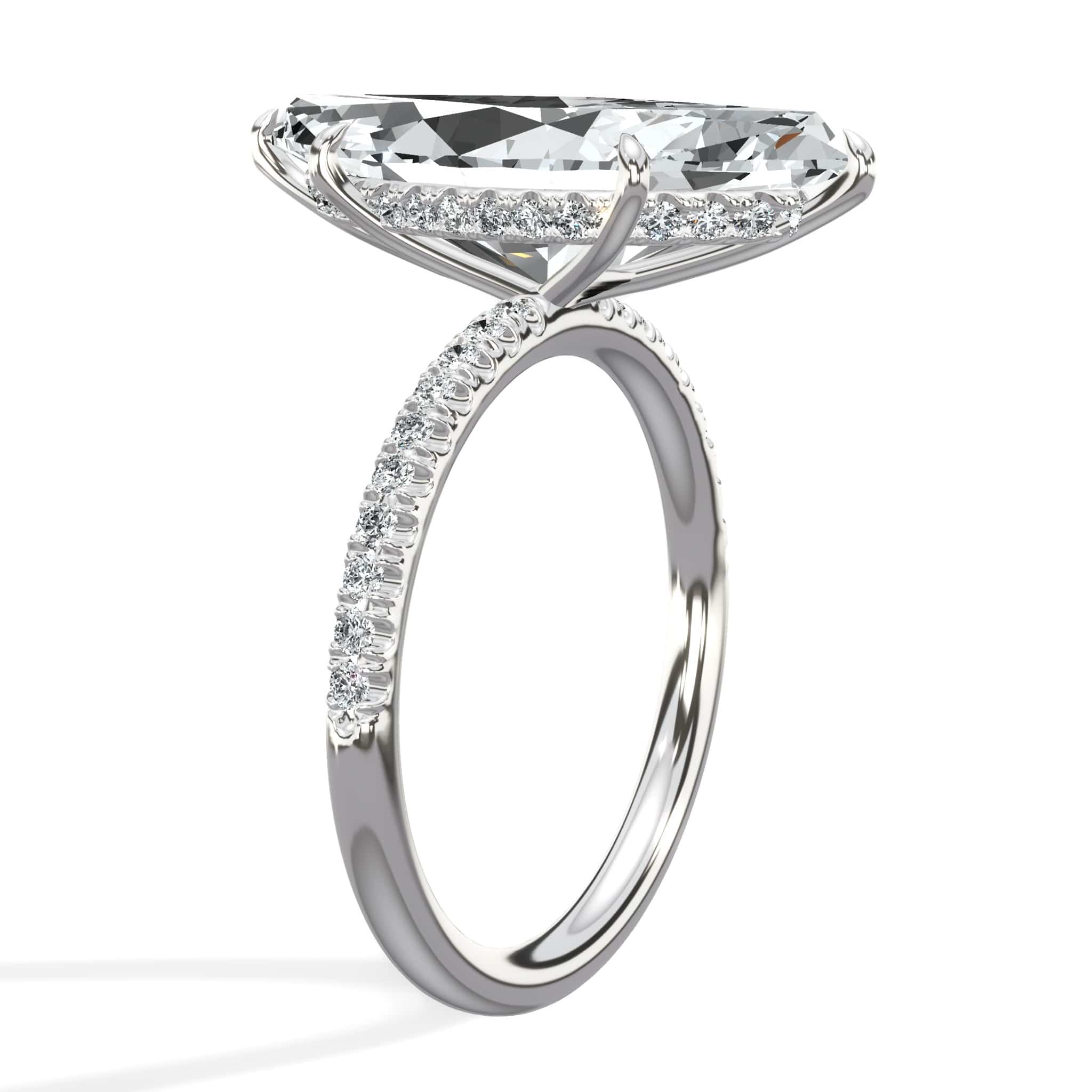 5.50 Carats Lab Grown Marquise Cut Micropaved Side Stones Hidden Halo Diamond Engagement Ring - Image 3