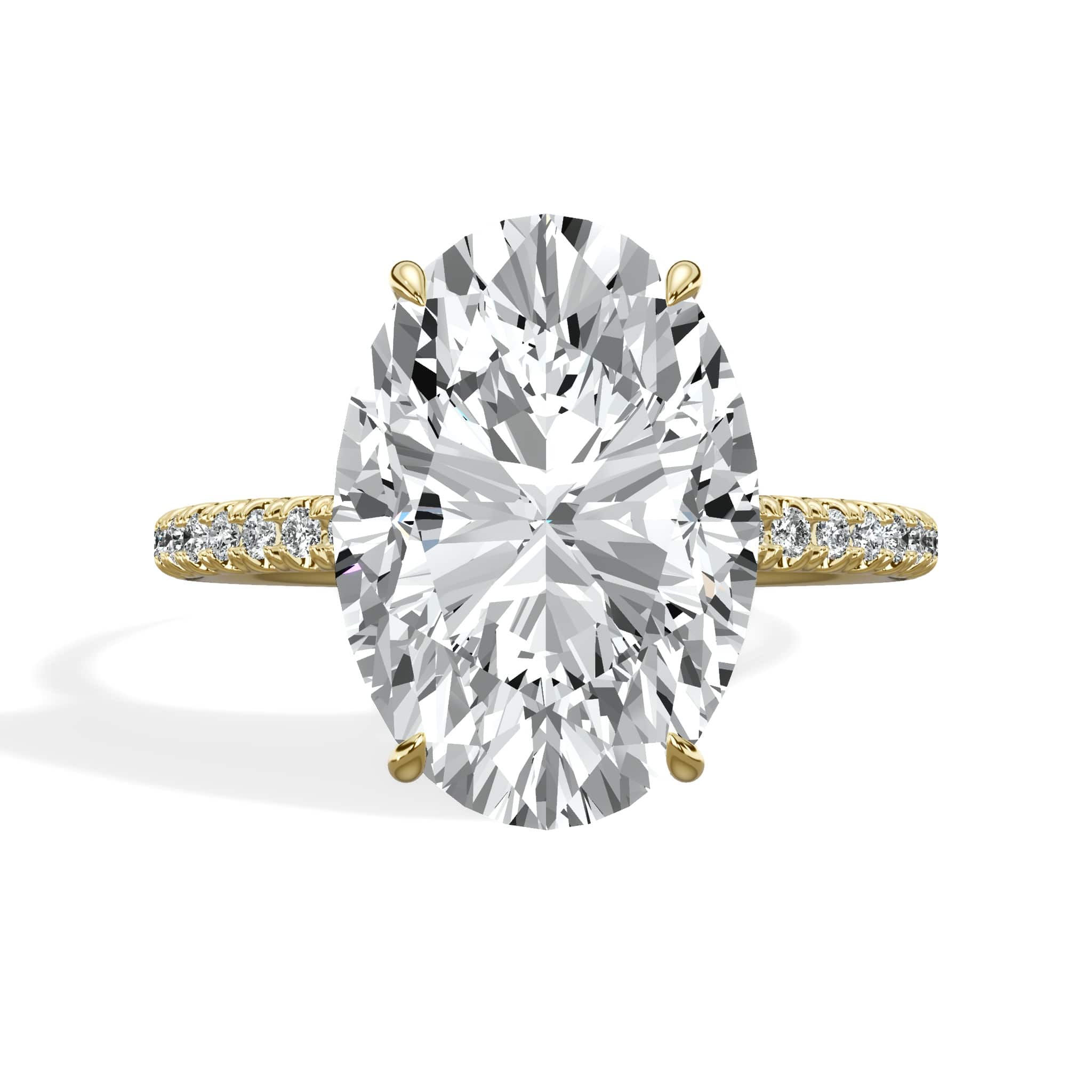 5.50 Carats Lab Grown Oval Cut Micropaved Side Stones Hidden Halo Diamond Engagement Ring