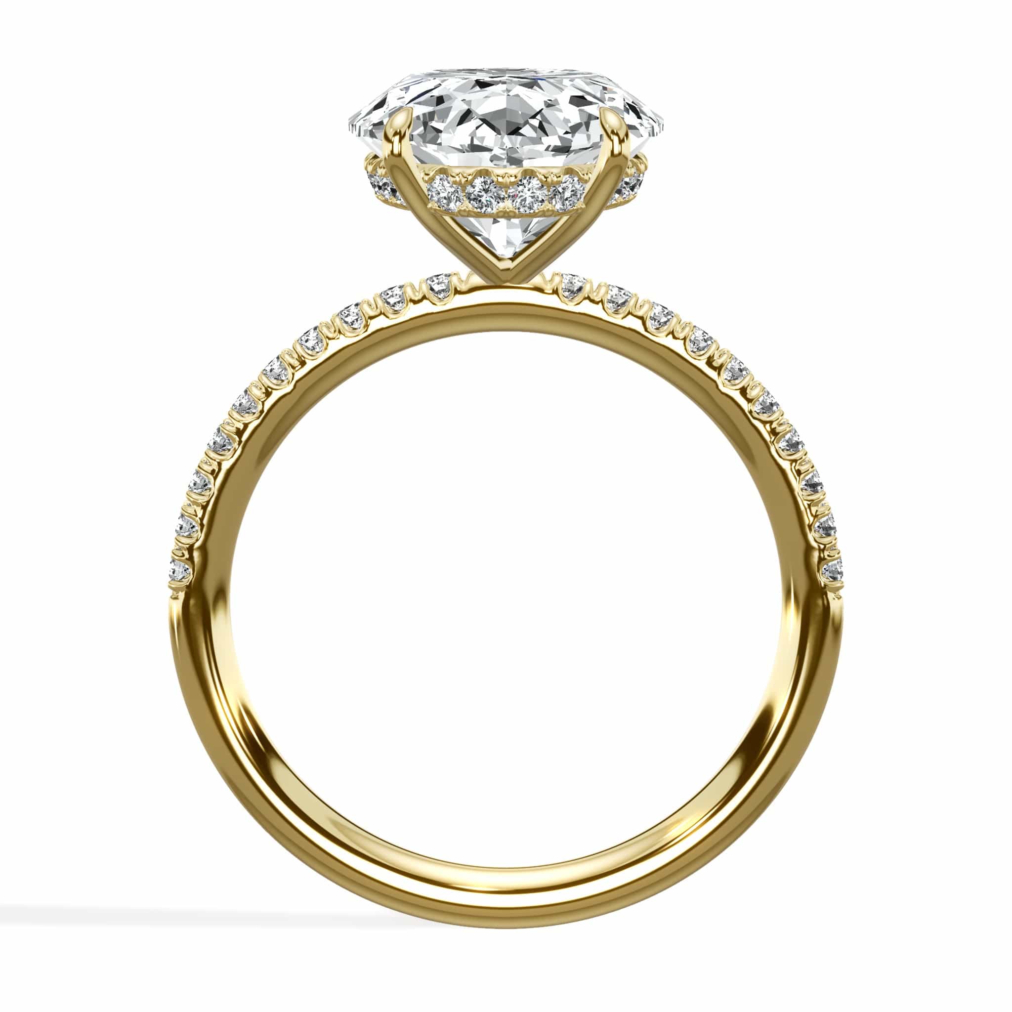 5.50 Carats Lab Grown Oval Cut Micropaved Side Stones Hidden Halo Diamond Engagement Ring - Image 3