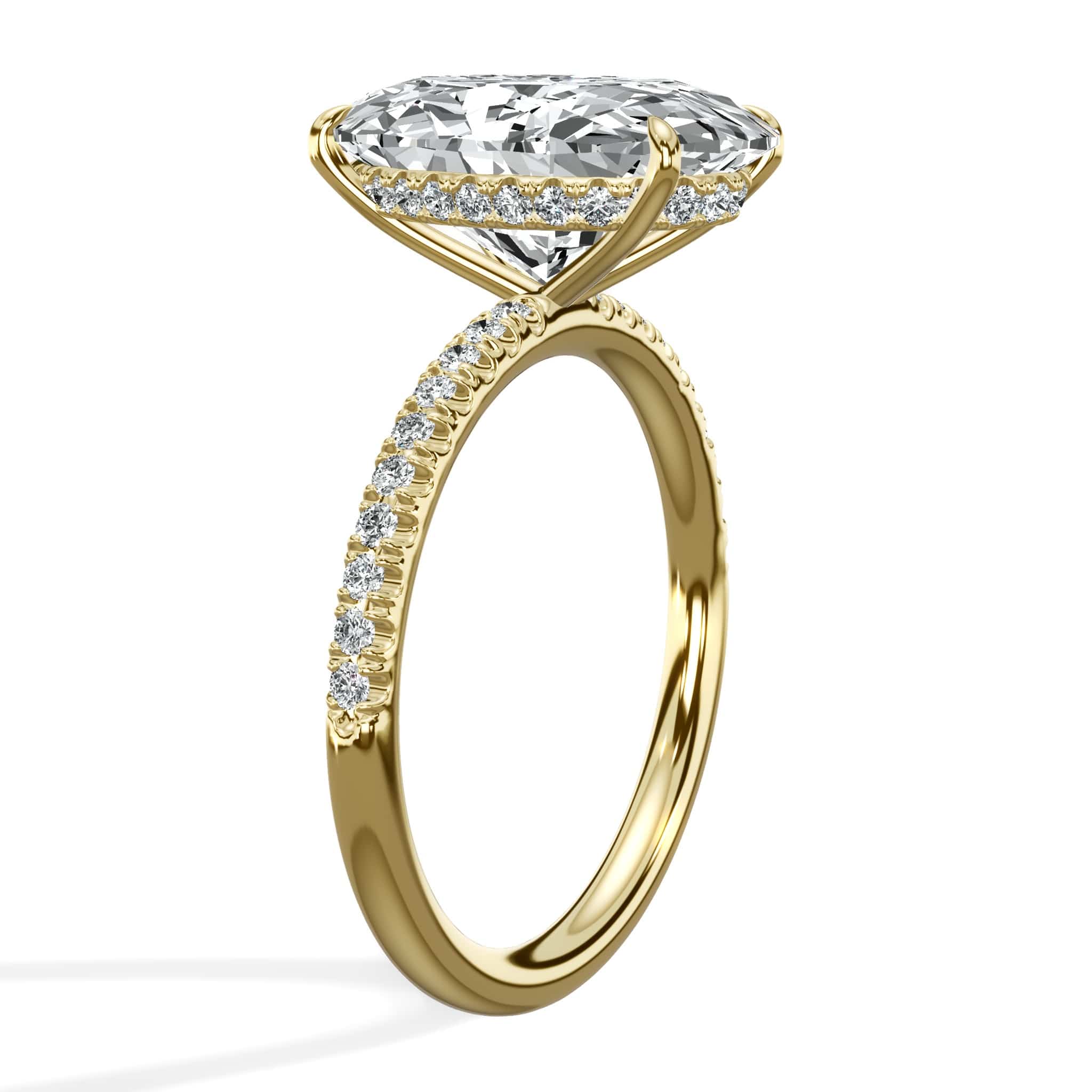 5.50 Carats Lab Grown Oval Cut Micropaved Side Stones Hidden Halo Diamond Engagement Ring - Image 4