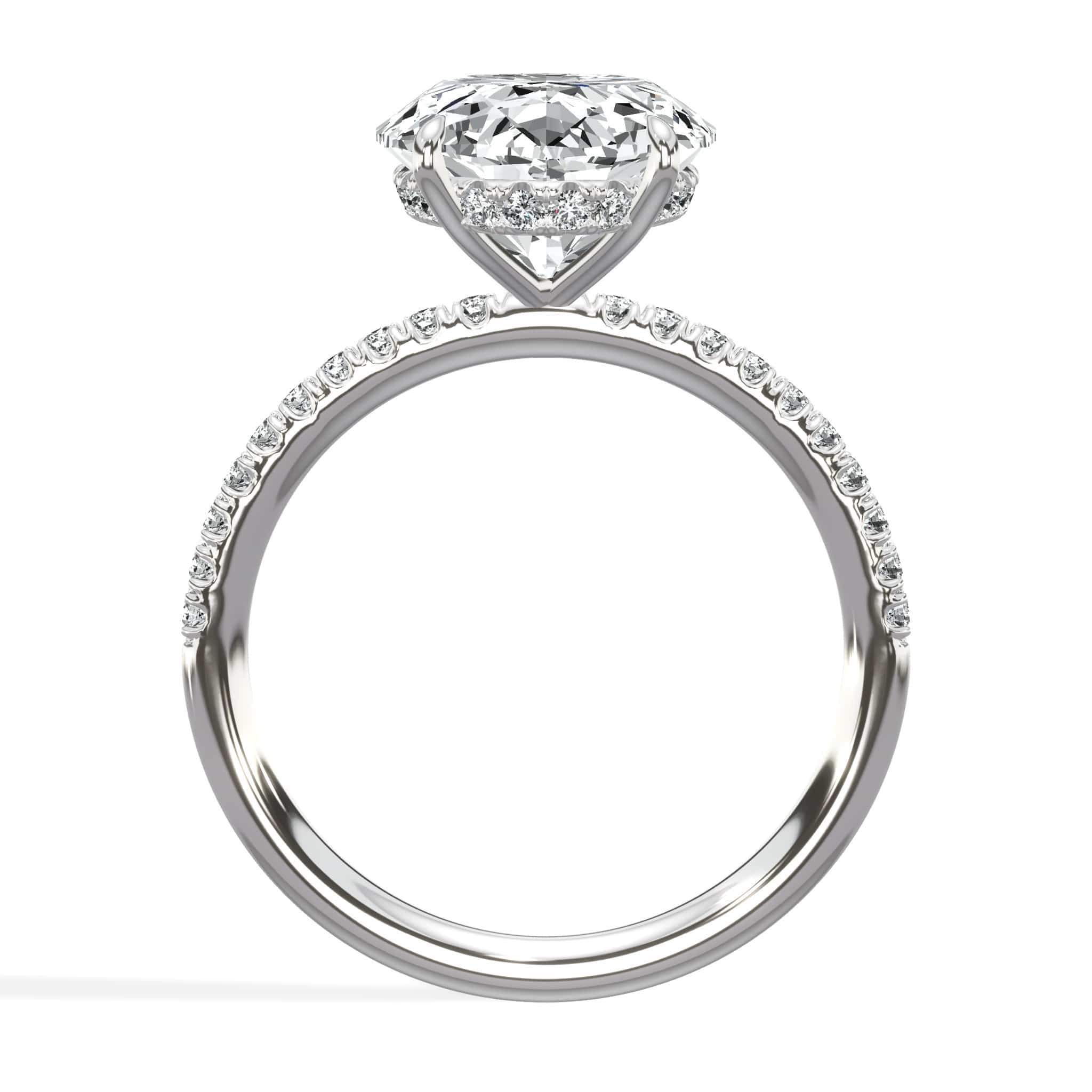 5.50 Carats Lab Grown Oval Cut Micropaved Side Stones Hidden Halo Diamond Engagement Ring - Image 4