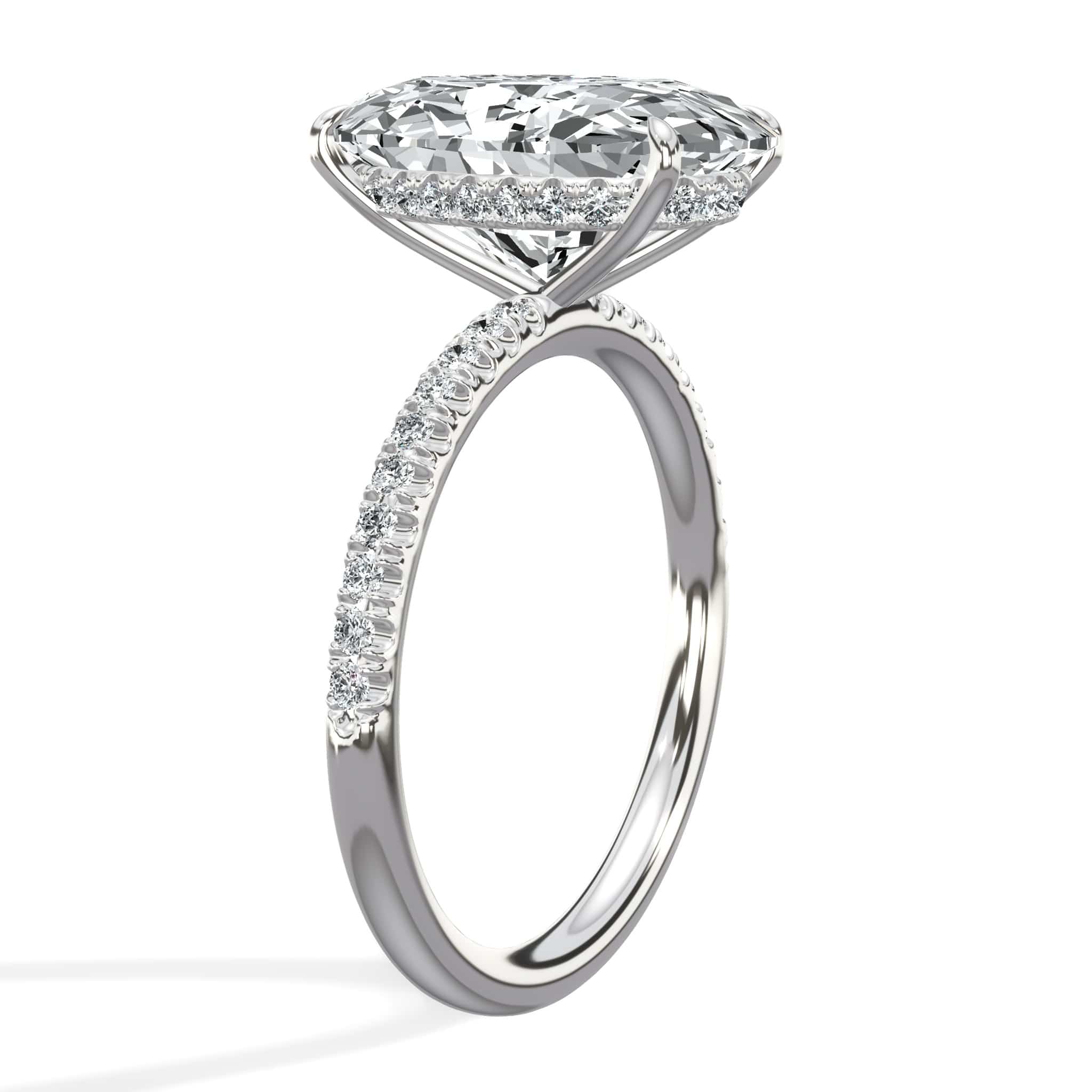 5.50 Carats Lab Grown Oval Cut Micropaved Side Stones Hidden Halo Diamond Engagement Ring White Gold - Image 5