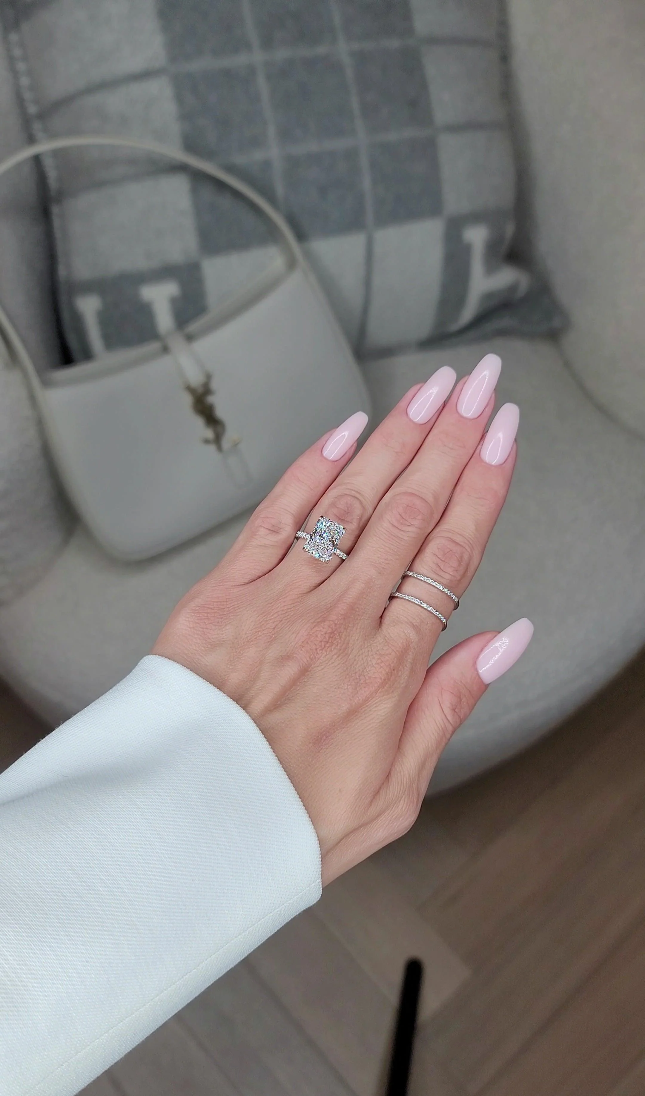 5.50 Carats Lab Grown Radiant Cut Micropaved Side Stones Hidden Halo Diamond Engagement Ring - Image 5