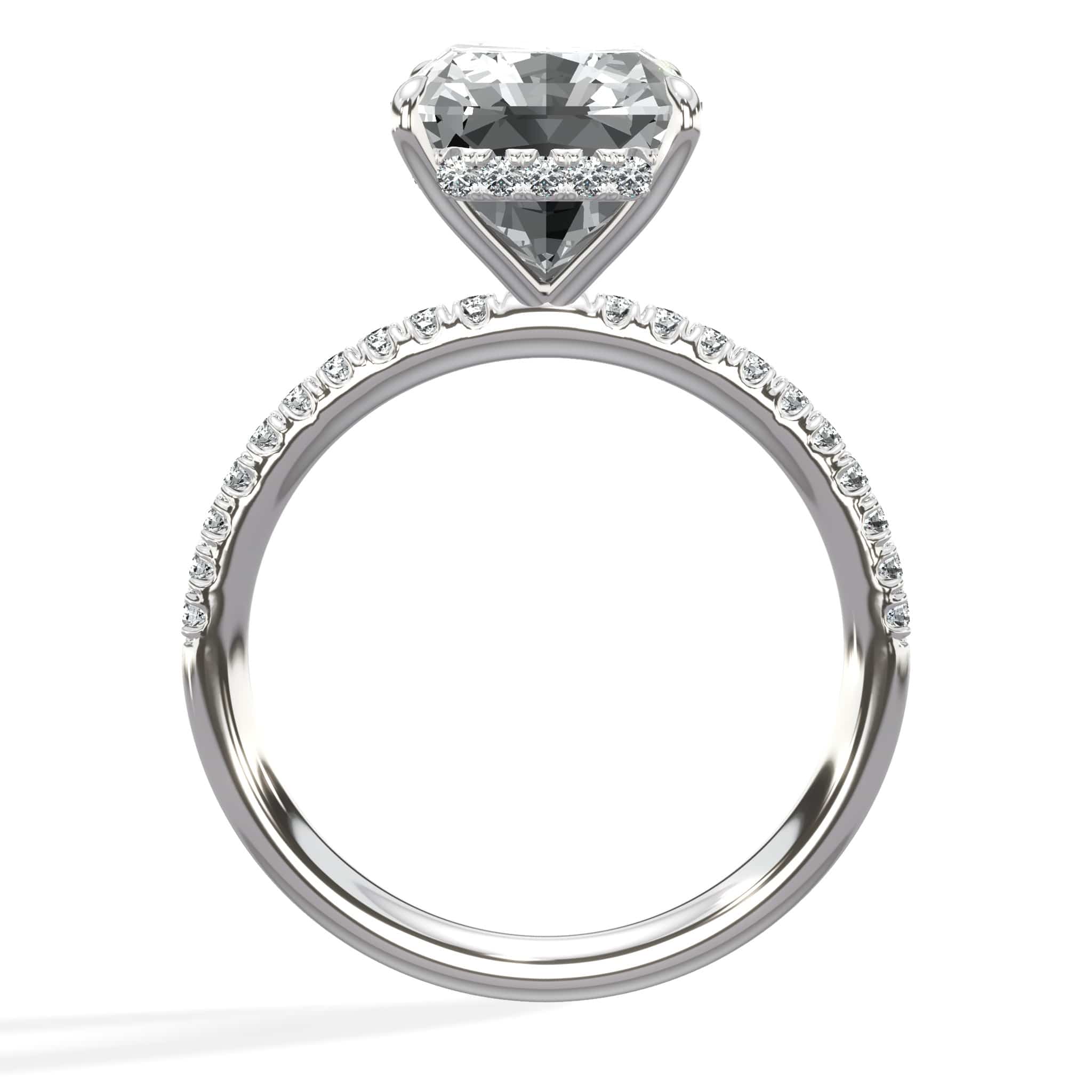 5.50 Carats Lab Grown Radiant Cut Micropaved Side Stones Hidden Halo Diamond Engagement Ring - Image 6