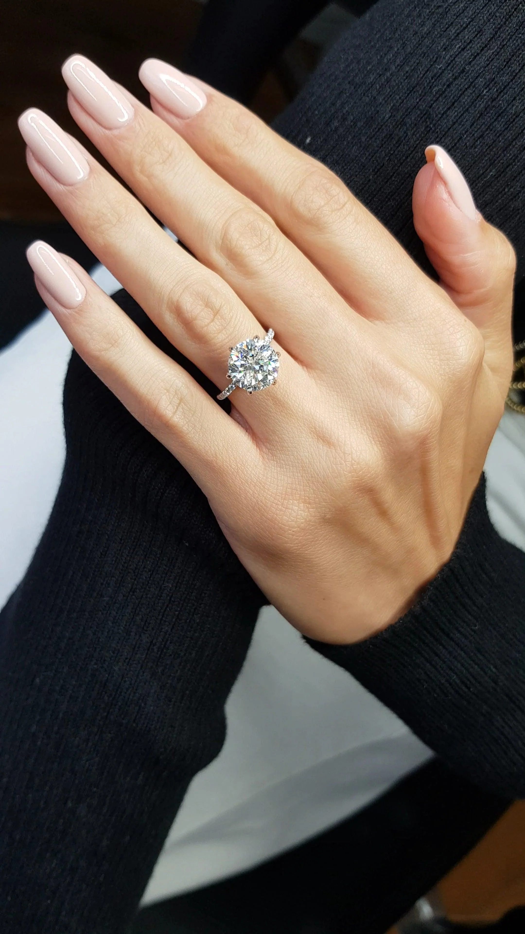 5.50 Carats Lab Grown Round Brilliant Cut Micropave Side Stones Hidden Halo Diamond Engagement Ring - Image 2