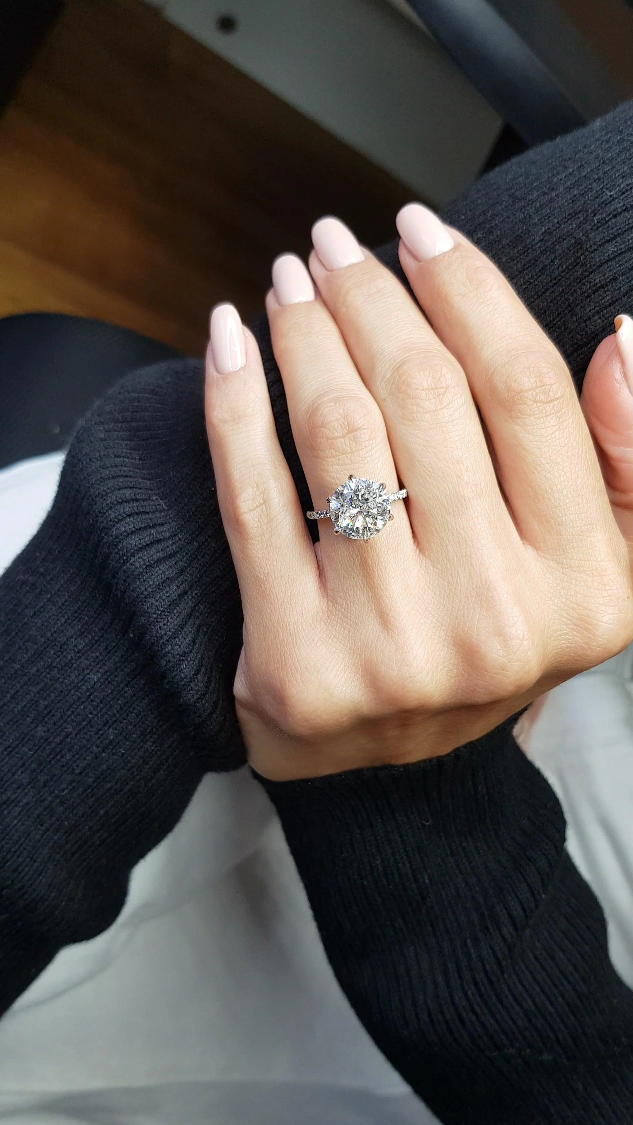 5.50 Carats Lab Grown Round Brilliant Cut Micropave Side Stones Hidden Halo Diamond Engagement Ring - Image 3