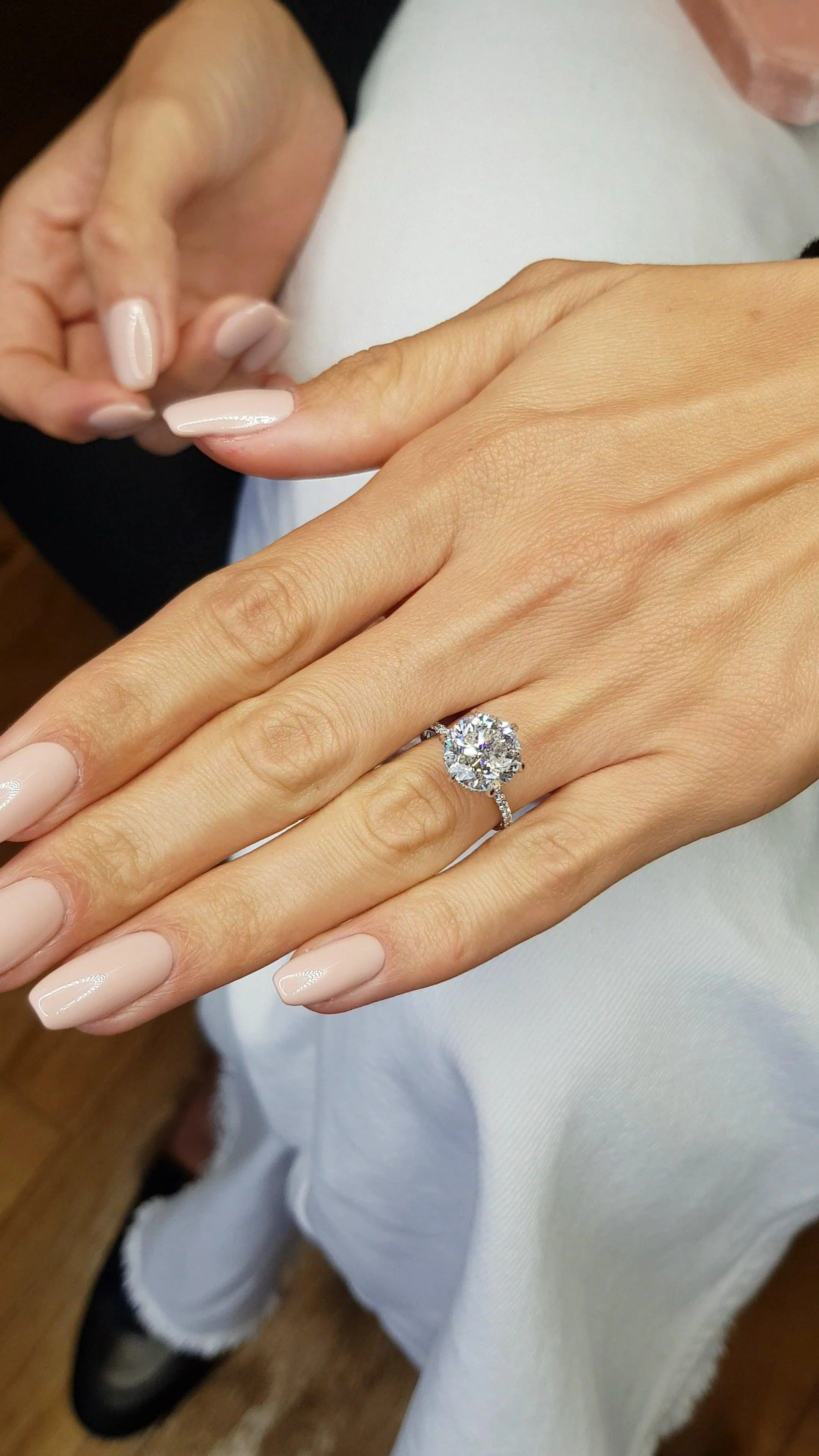 5.50 Carats Lab Grown Round Brilliant Cut Micropave Side Stones Hidden Halo Diamond Engagement Ring - Image 5