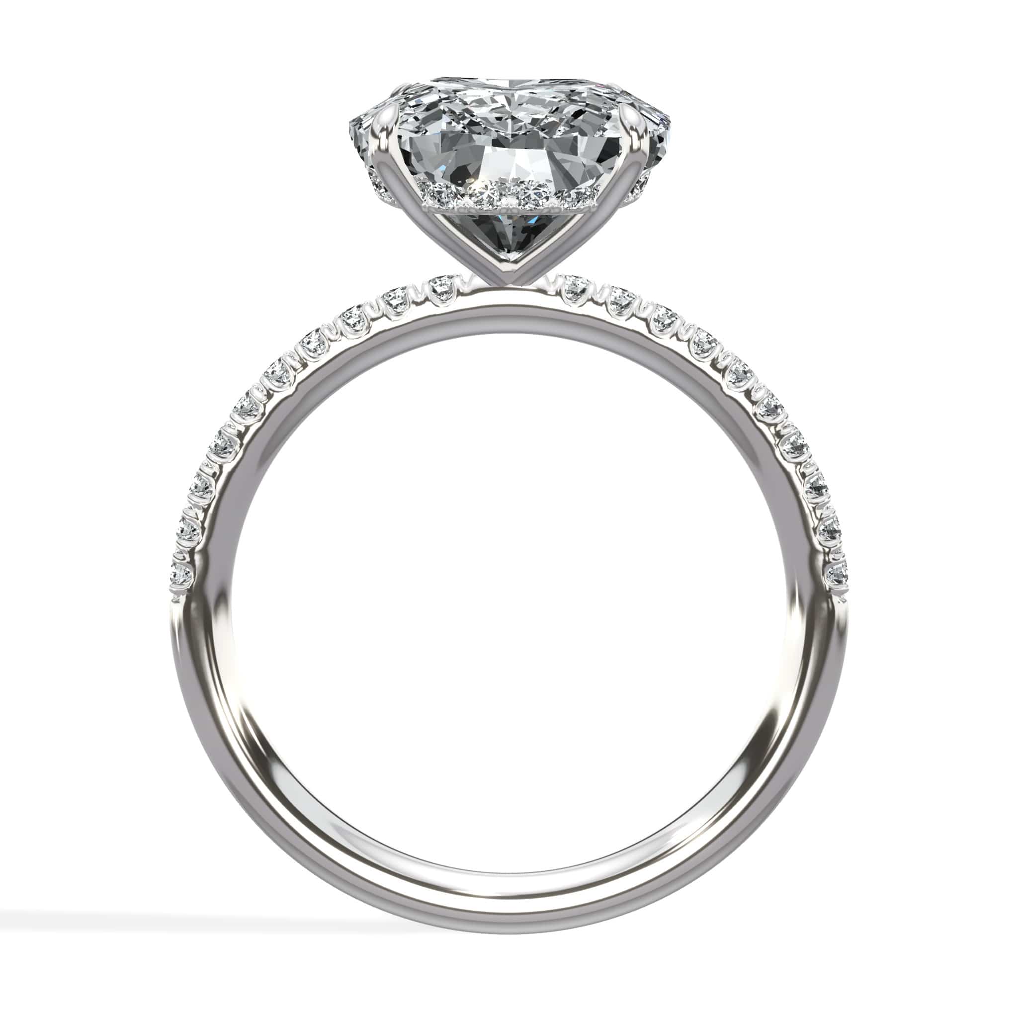 5.50 Carats Lab Grown Elongated Cushion Cut Micropaved Side Stones Hidden Halo Diamond Engagement Ring - Image 2