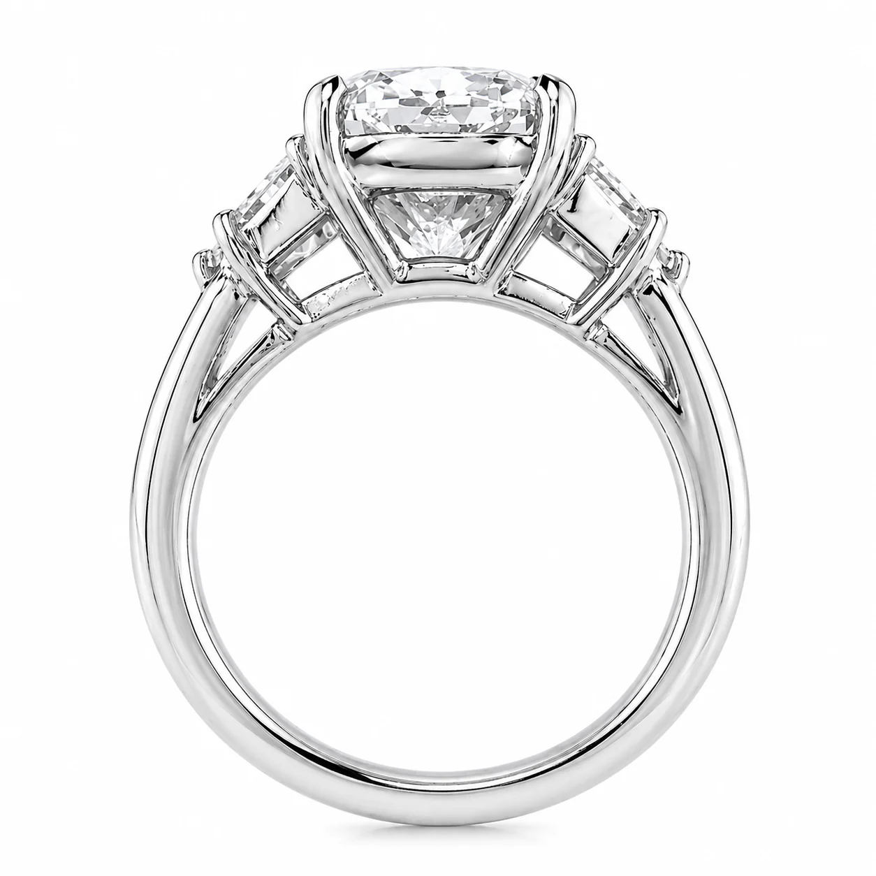 5.55 Carats Lab Grown Elongated Cushion Cut with Epaulette Three Stone Diamond Engagement Ring - Image 2