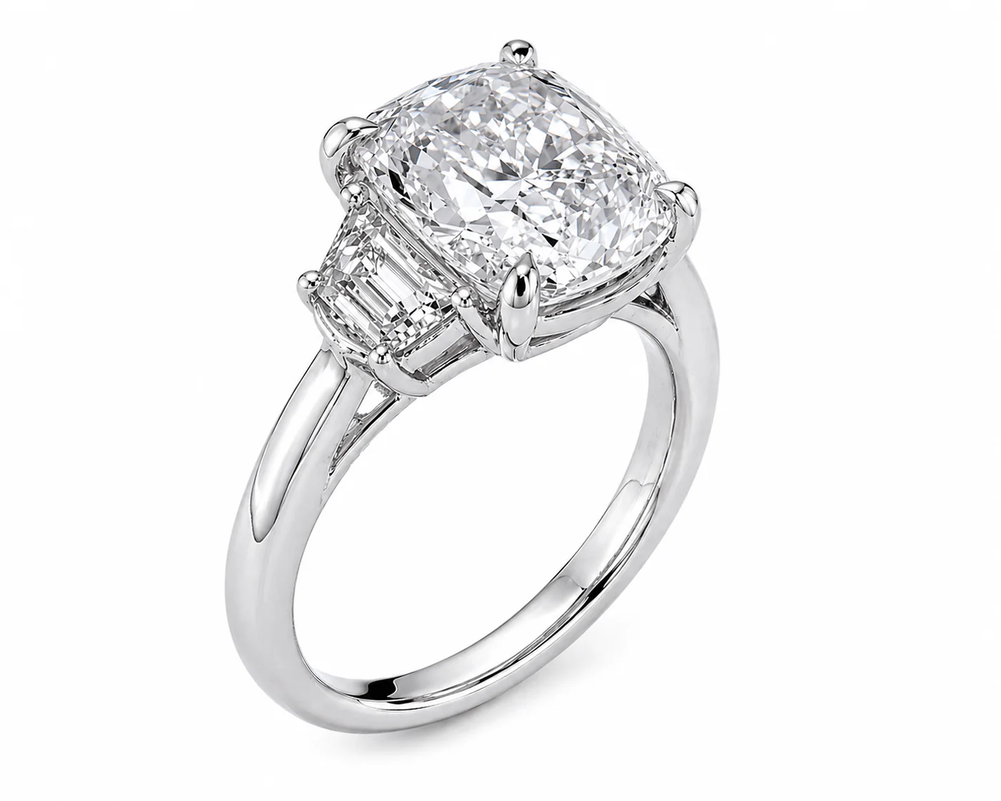 5.55 Carats Lab Grown Elongated Cushion Cut with Epaulette Three Stone Diamond Engagement Ring - Image 3