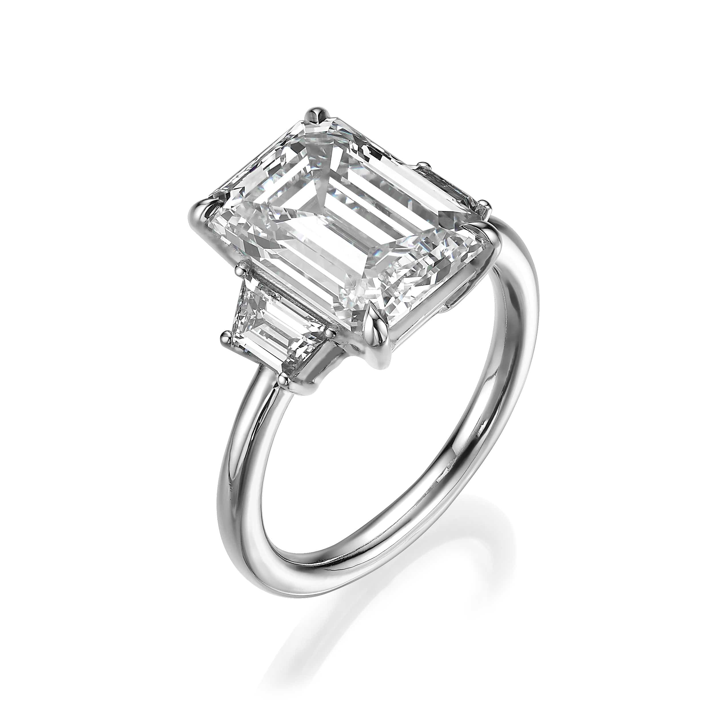 5.61 Carats Lab Grown Emerald Cut with Trapezoid Side Stones Diamond Engagement Ring - Image 2