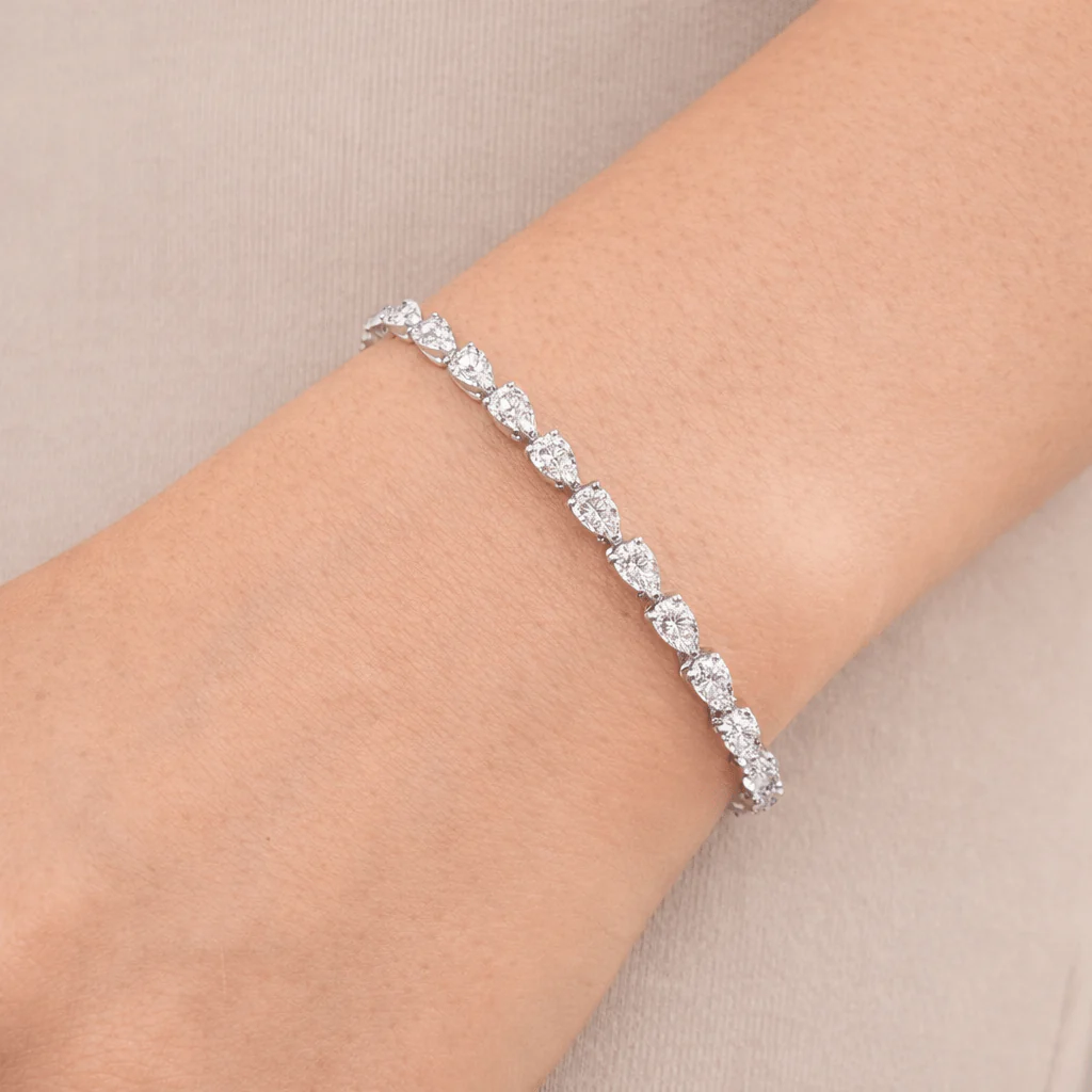 5.65 ct Pear Shaped Colorless Diamond East-West Tennis Bracelet - Image 2