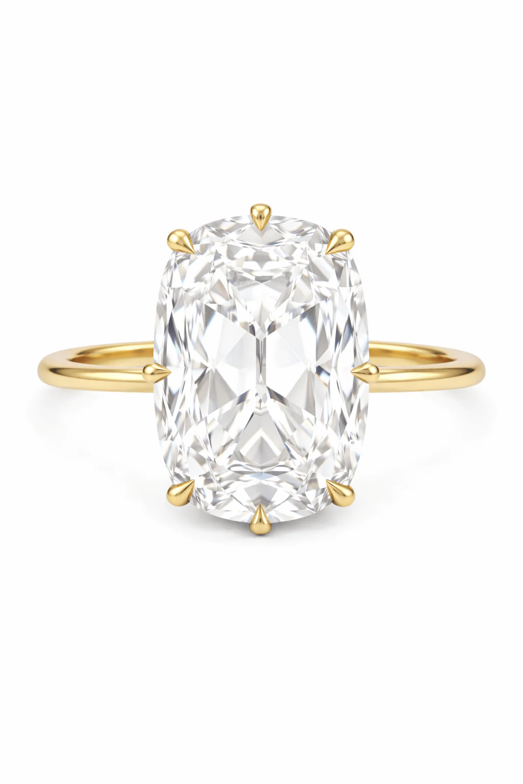 5 Carat Lab Grown Elongated Old Mine Cut Diamond Solitaire Engagement Ring