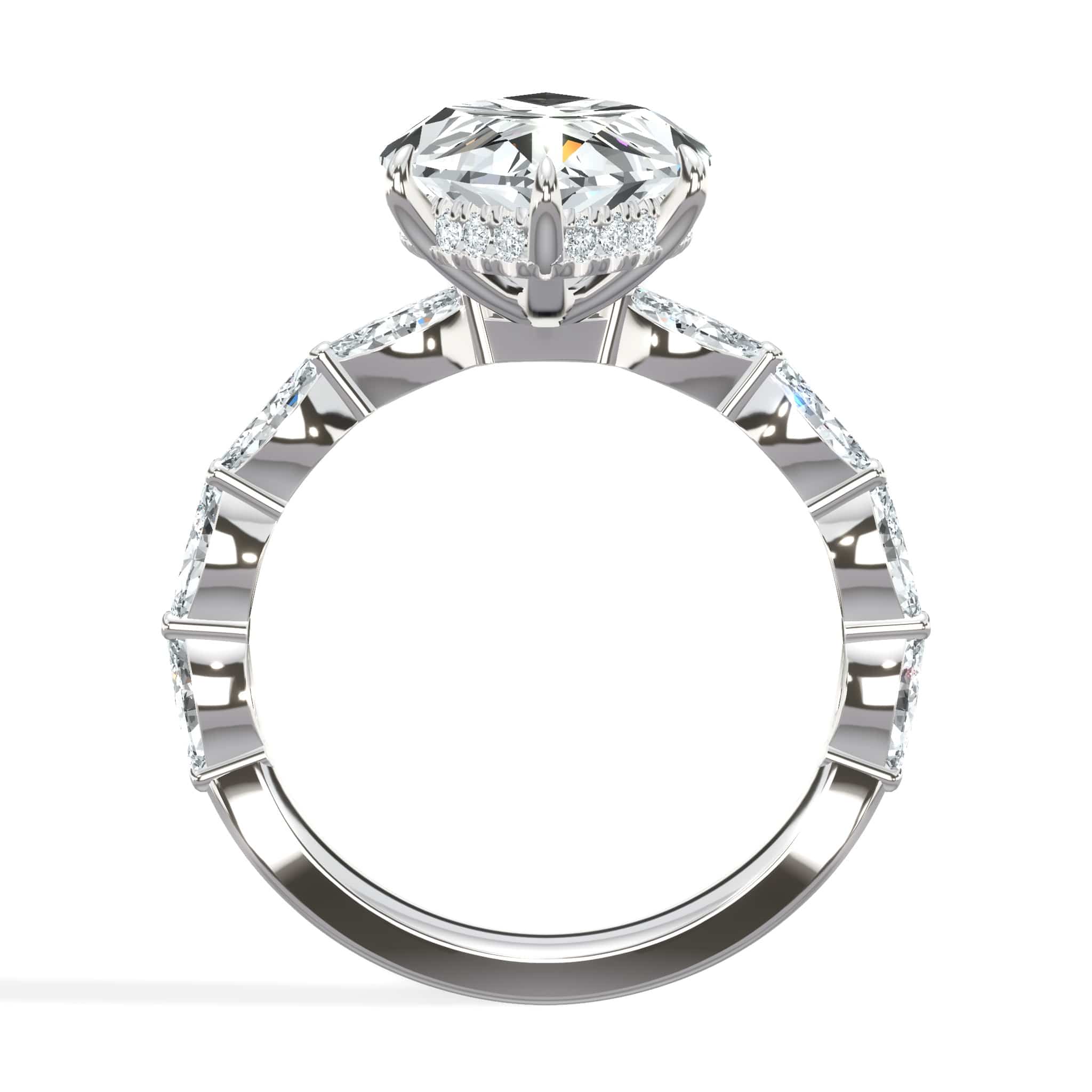 6.00 Carat Lab Grown Marquise Cut with Marquise Side Stones Hidden Halo Diamond Engagement Ring - Image 3