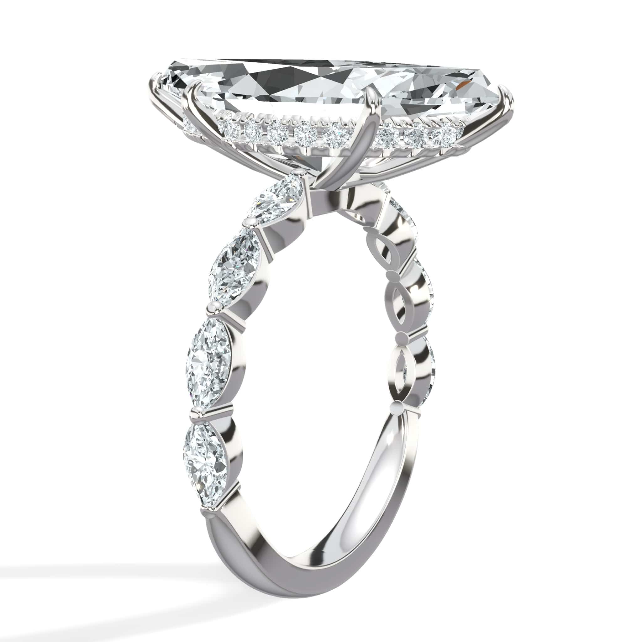 6.00 Carat Lab Grown Marquise Cut with Marquise Side Stones Hidden Halo Diamond Engagement Ring - Image 4
