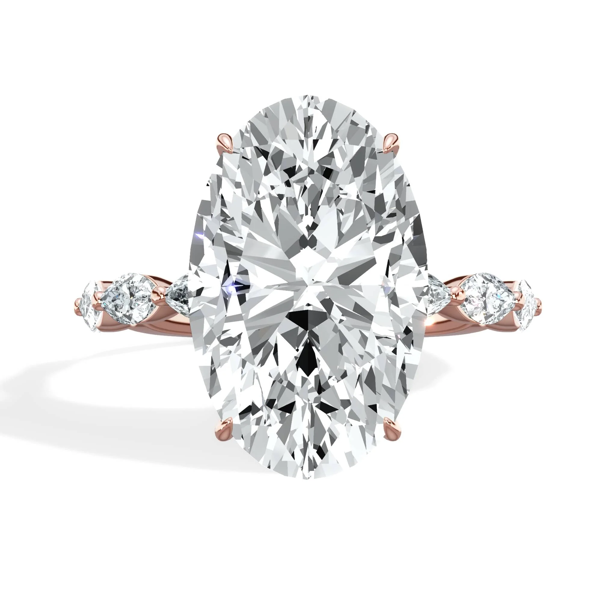 6.00 Carats Lab Grown Oval Shape with Marquise Side Stones Hidden Halo Diamond Engagement Ring