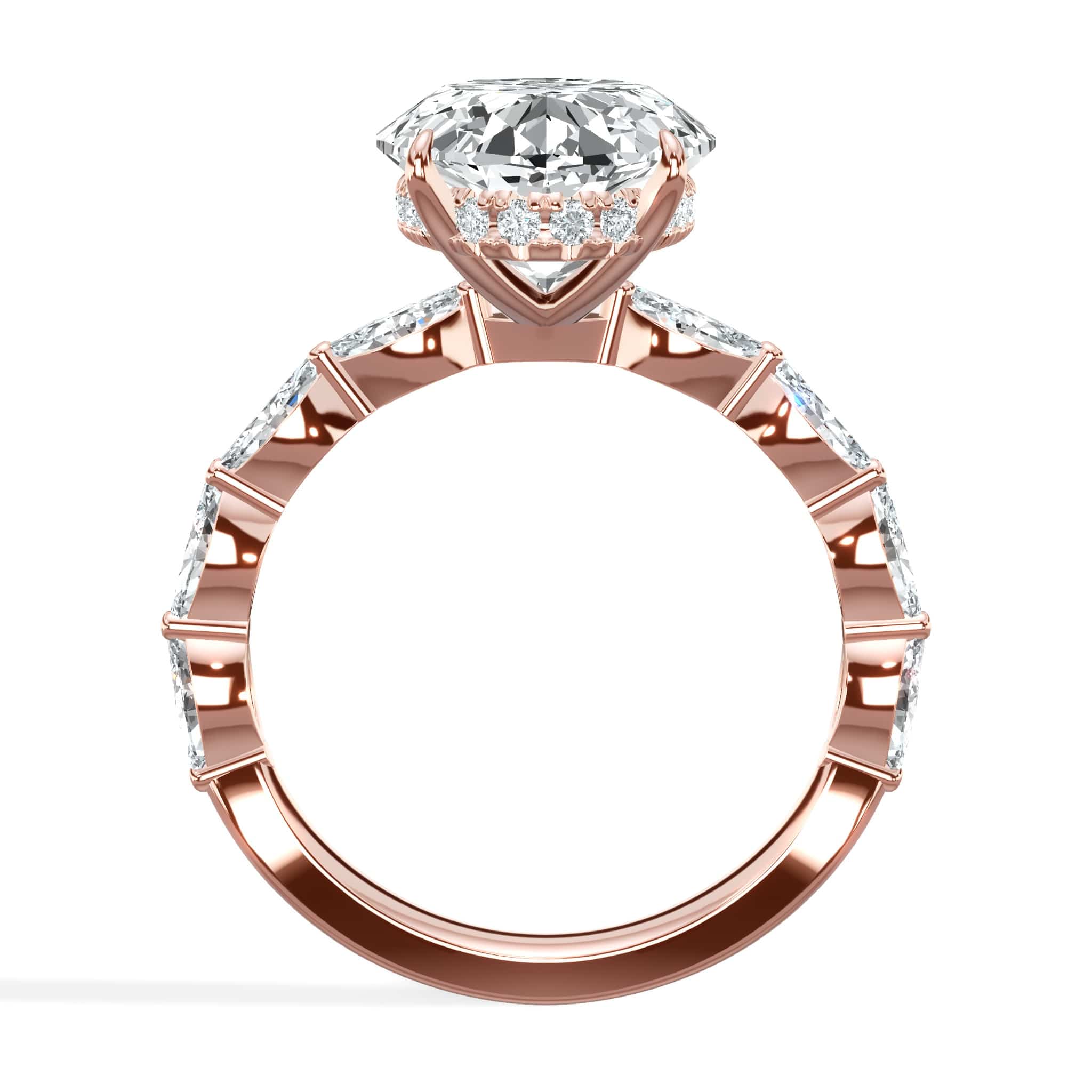 6.00 Carats Lab Grown Oval Shape with Marquise Side Stones Hidden Halo Diamond Engagement Ring - Image 2