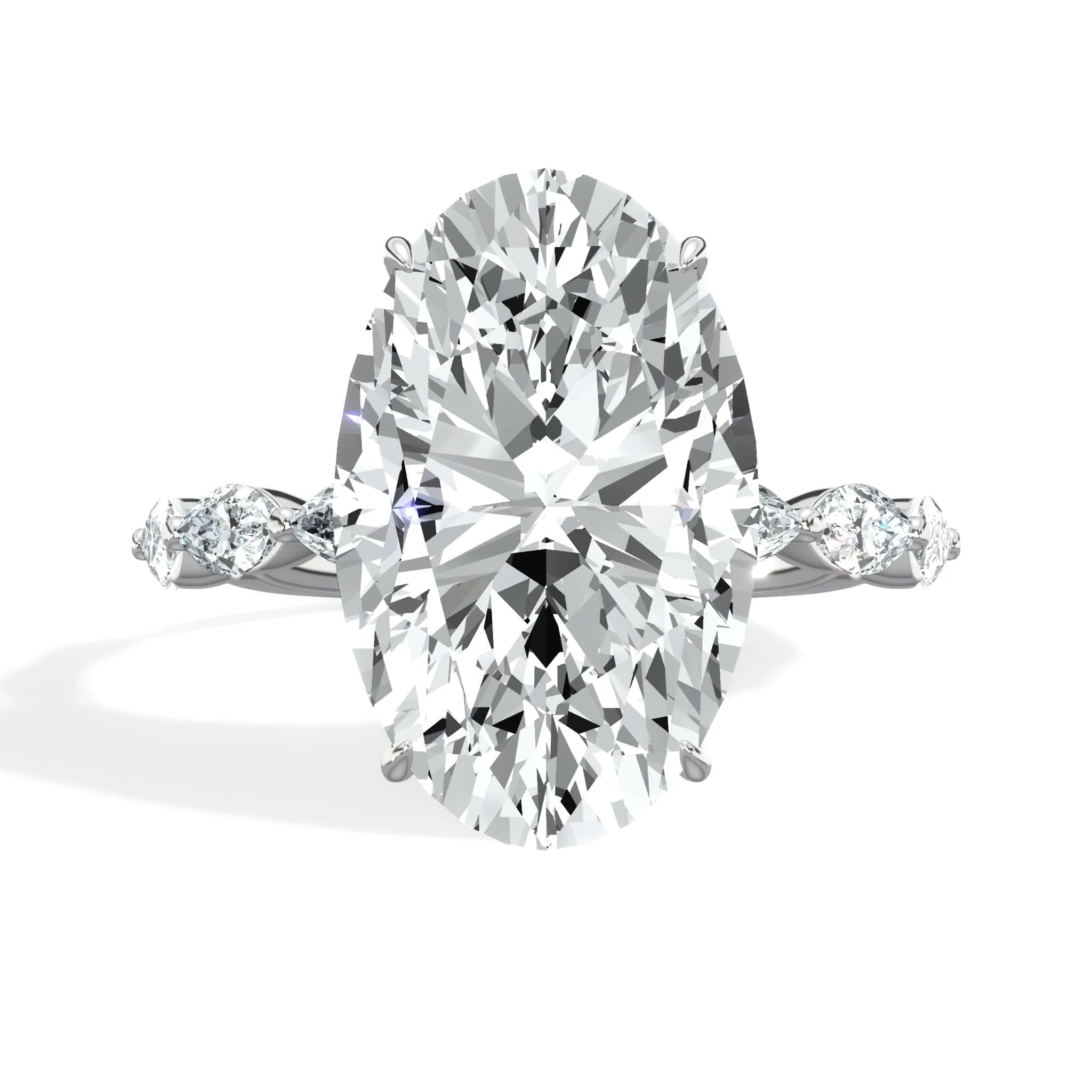 6.00 Carats Lab Grown Oval Cut with Marquise Side Stones Hidden Halo Diamond Engagement Ring
