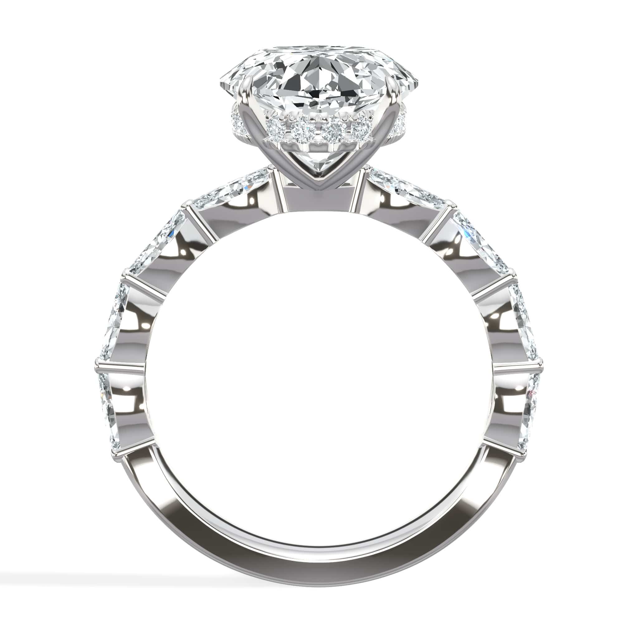 6.00 Carats Lab Grown Oval Cut with Marquise Side Stones Hidden Halo Diamond Engagement Ring - Image 2