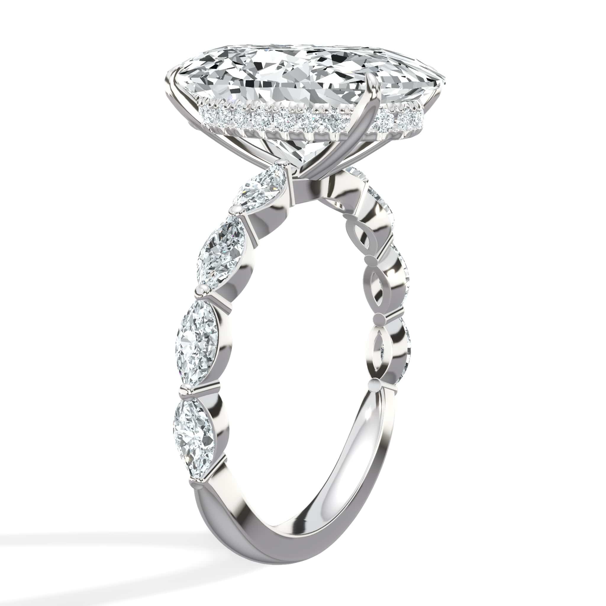 6.00 Carats Lab Grown Oval Cut with Marquise Side Stones Hidden Halo Diamond Engagement Ring - Image 3