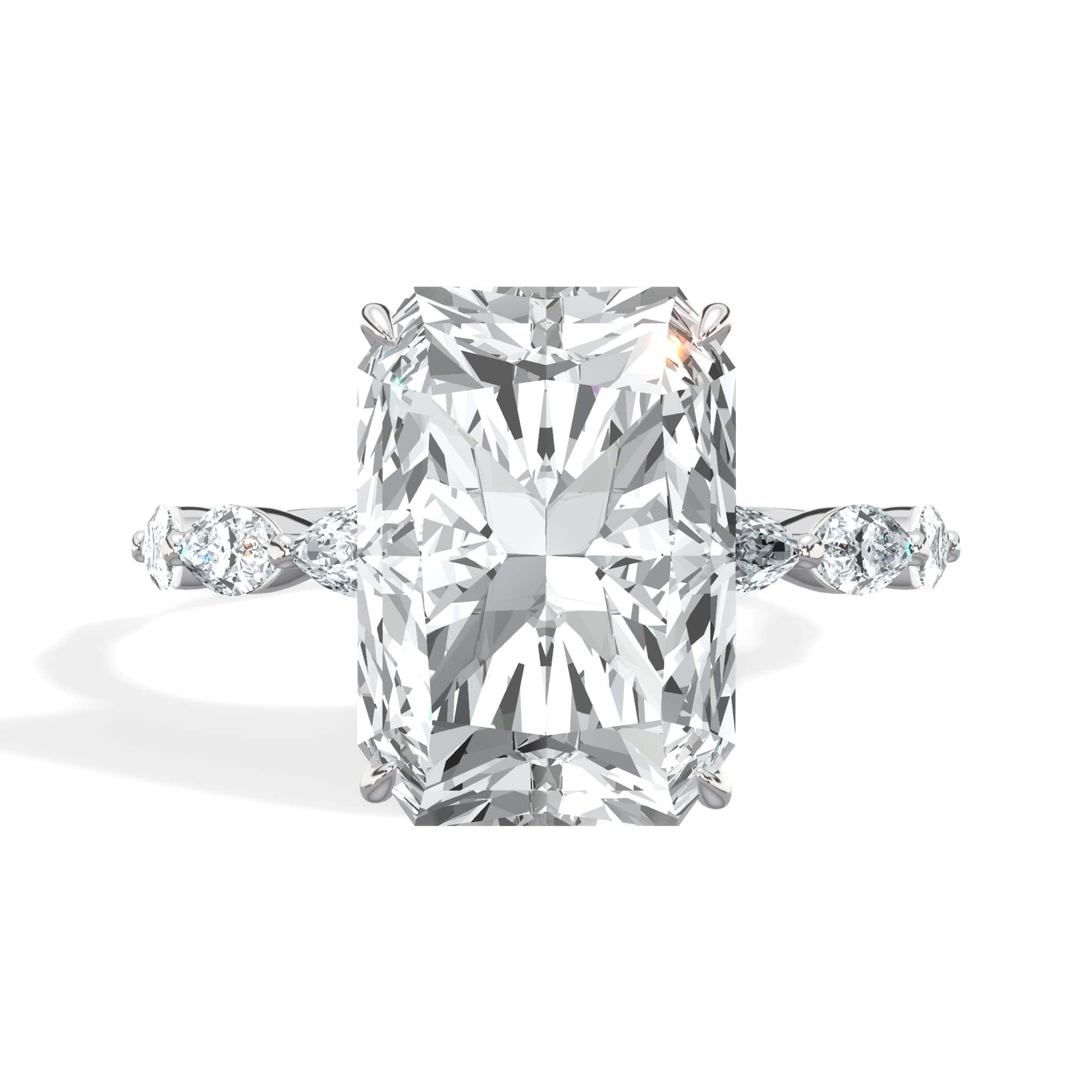 6.00 Carats Lab Grown Radiant Cut with Marquise Side Stones Hidden Halo Diamond Engagement Ring