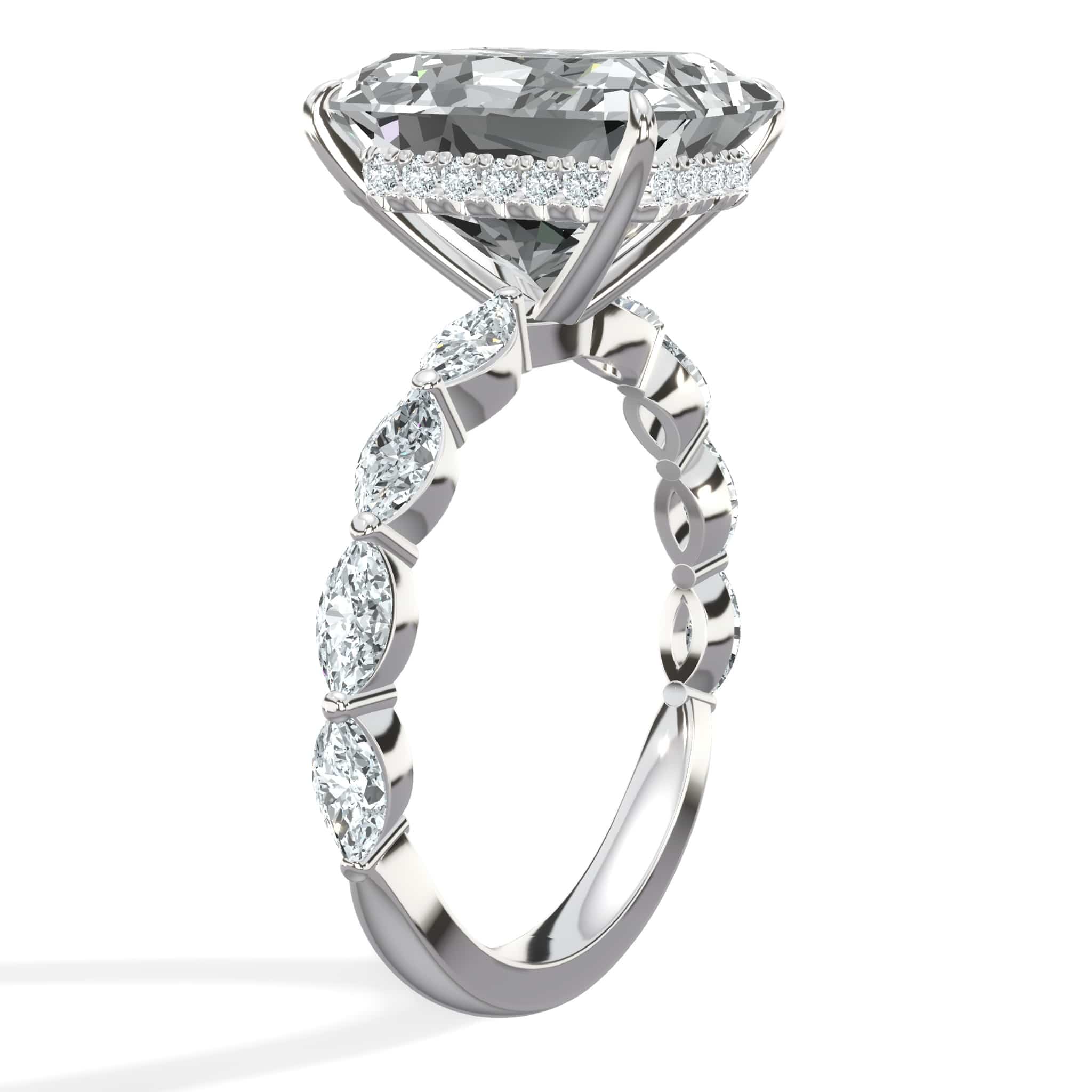 6.00 Carats Lab Grown Radiant Cut with Marquise Side Stones Hidden Halo Diamond Engagement Ring - Image 2