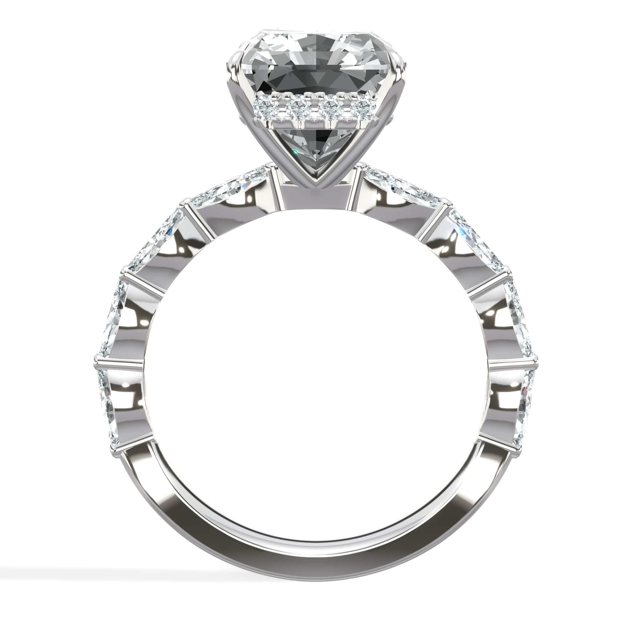 6.00 Carats Lab Grown Radiant Cut with Marquise Side Stones Hidden Halo Diamond Engagement Ring - Image 3