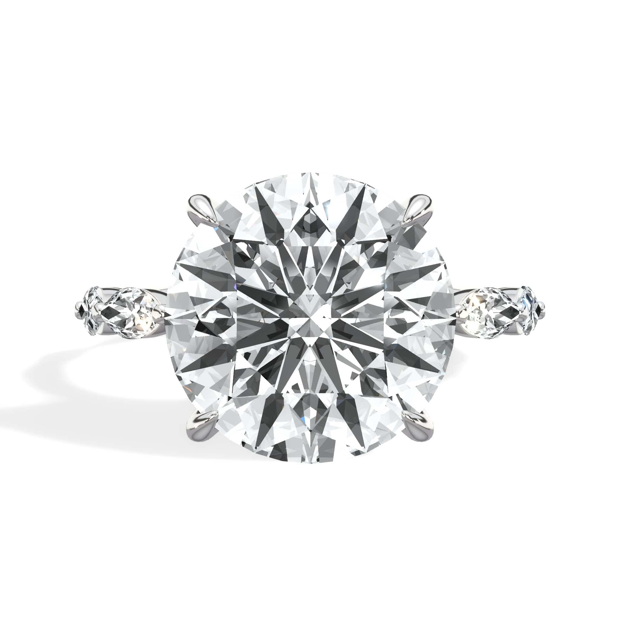 6.00 Carats Lab Grown Round Cut with Marquise Side Stones Hidden Halo Diamond Engagement Ring