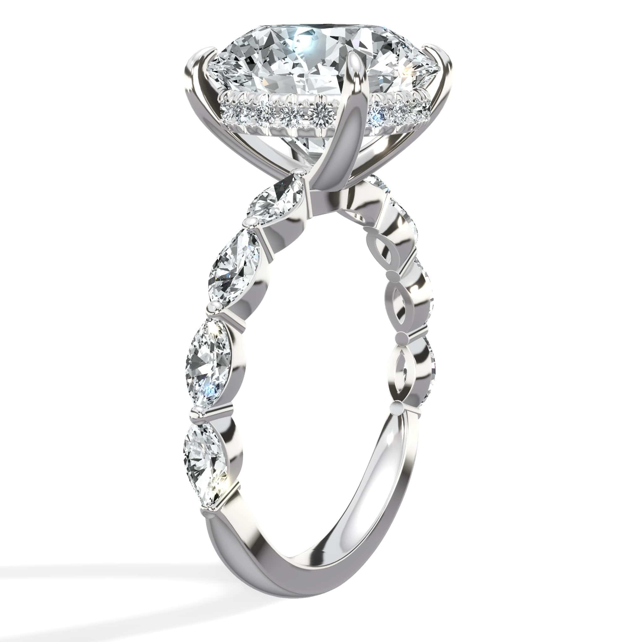 6.00 Carats Lab Grown Round Cut with Marquise Side Stones Hidden Halo Diamond Engagement Ring - Image 2