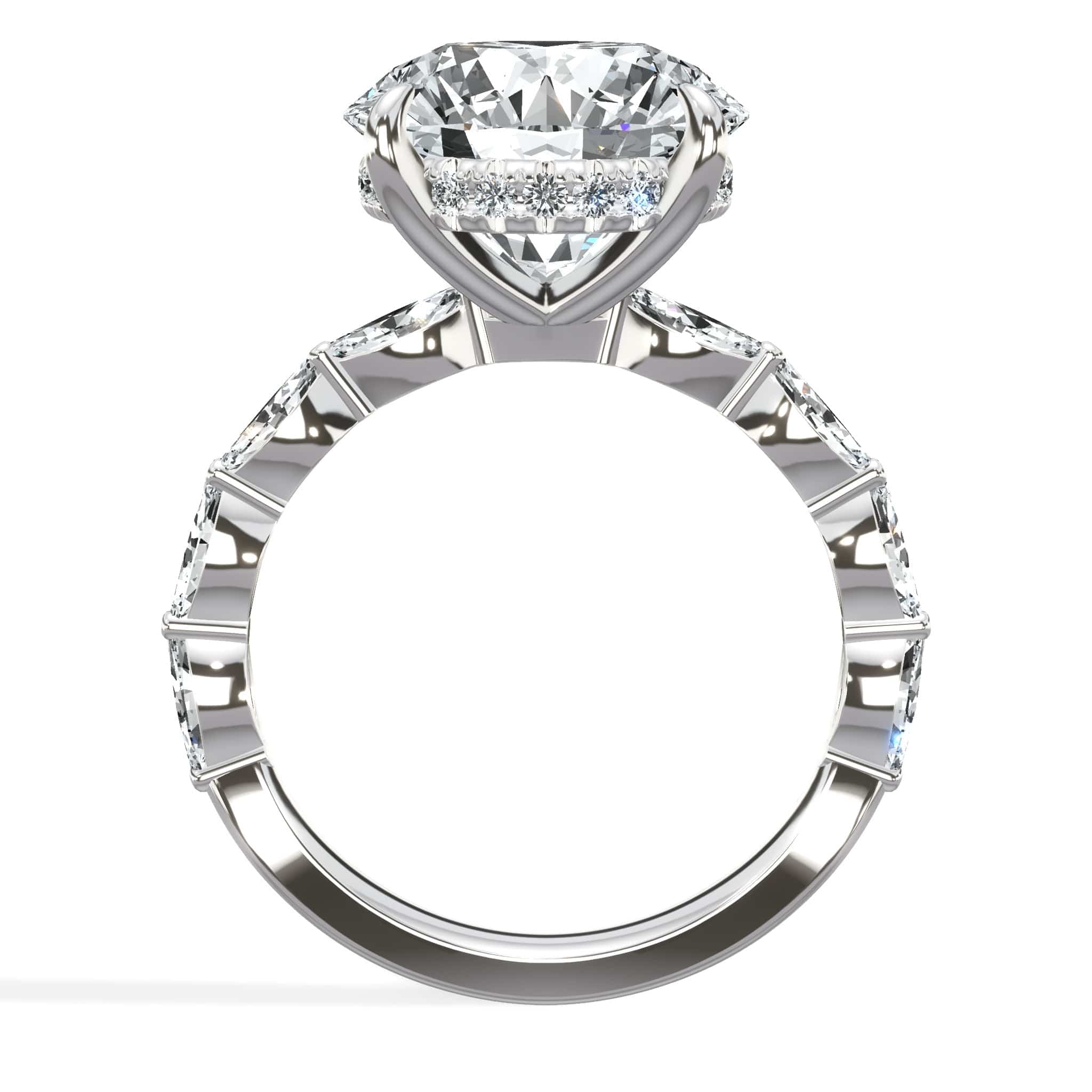6.00 Carats Lab Grown Round Cut with Marquise Side Stones Hidden Halo Diamond Engagement Ring - Image 3
