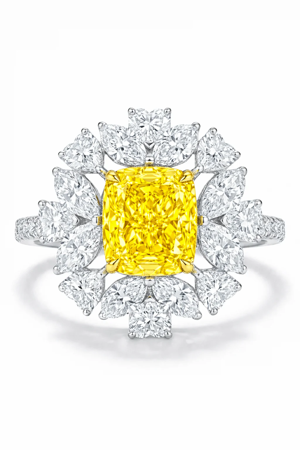 6.87 Carats Cushion Cut Fancy Intense Yellow High Jewelry Lab Grown Diamond Engagement Ring