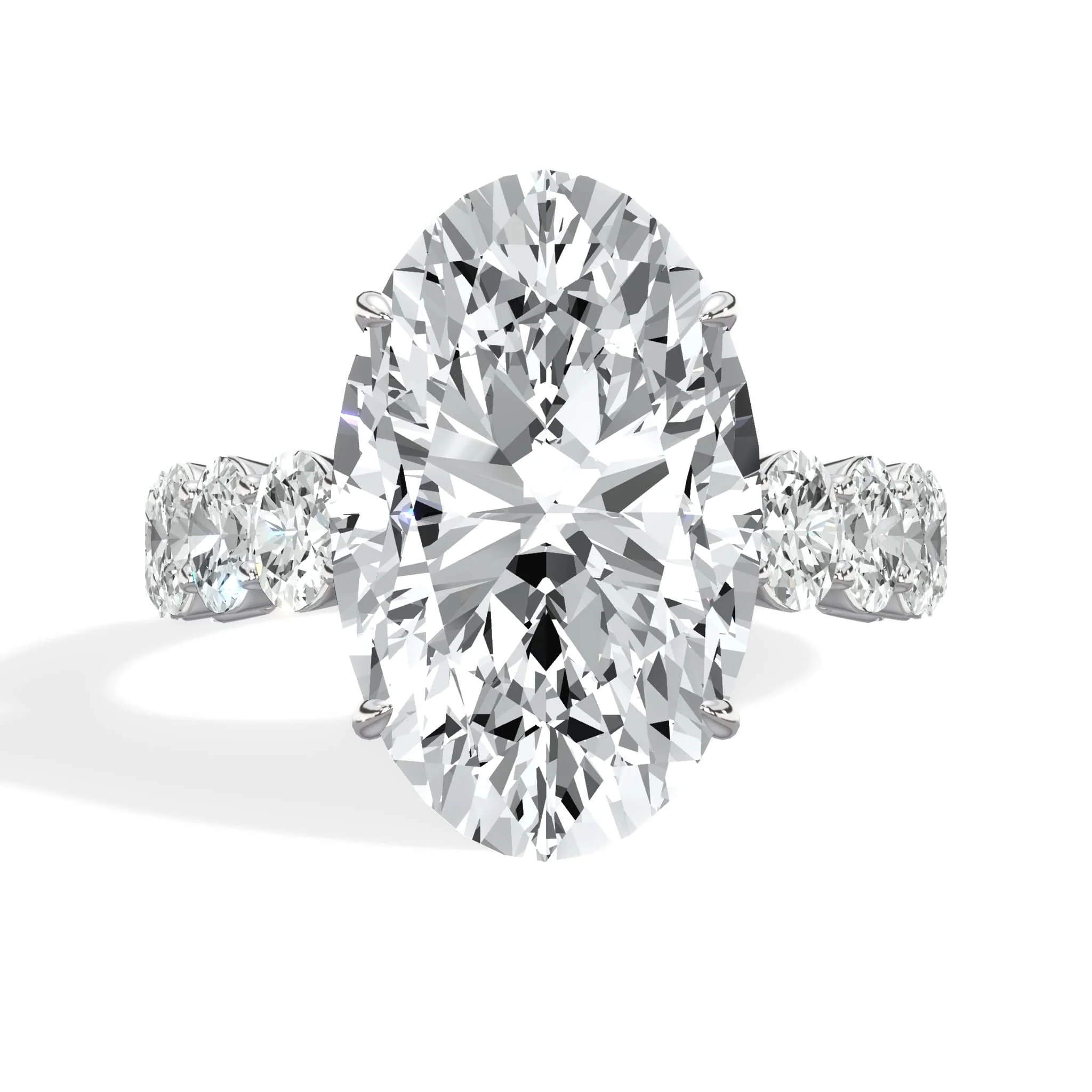 7 Carats Lab Grown Oval Cut with Oval Side Stones Hidden Halo Diamond Engagement Ring In White Gold
