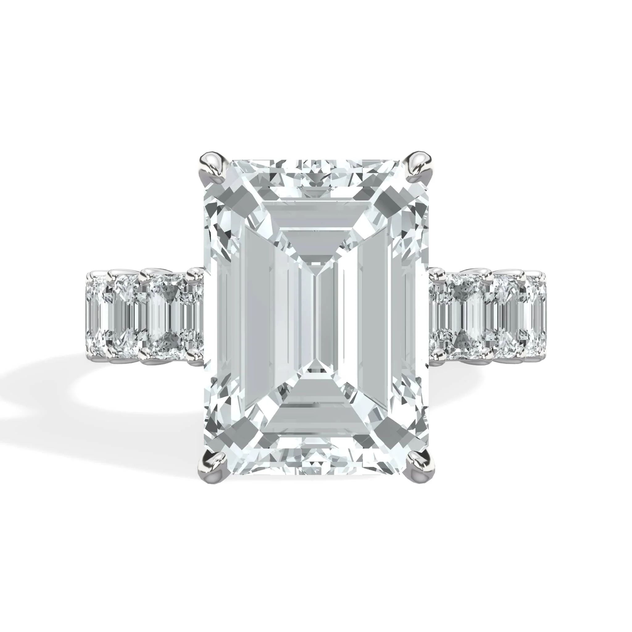 7 Carat Lab-Grown Emerald Cut Diamond Engagement Ring with 3/4 Eternity Band 14K White Gold