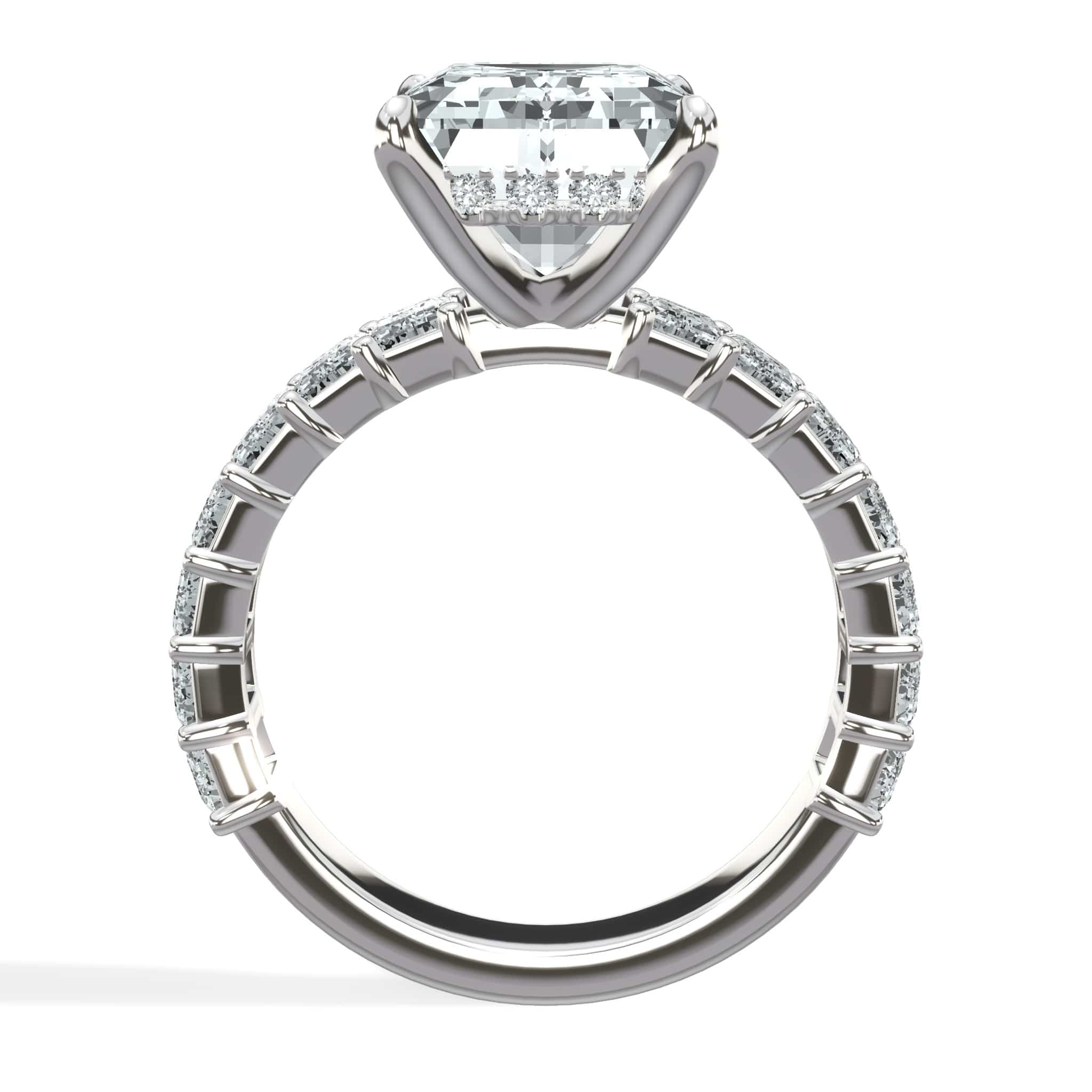 7 Carat Lab-Grown Emerald Cut Diamond Engagement Ring with 3/4 Eternity Band 14K White Gold - Image 2