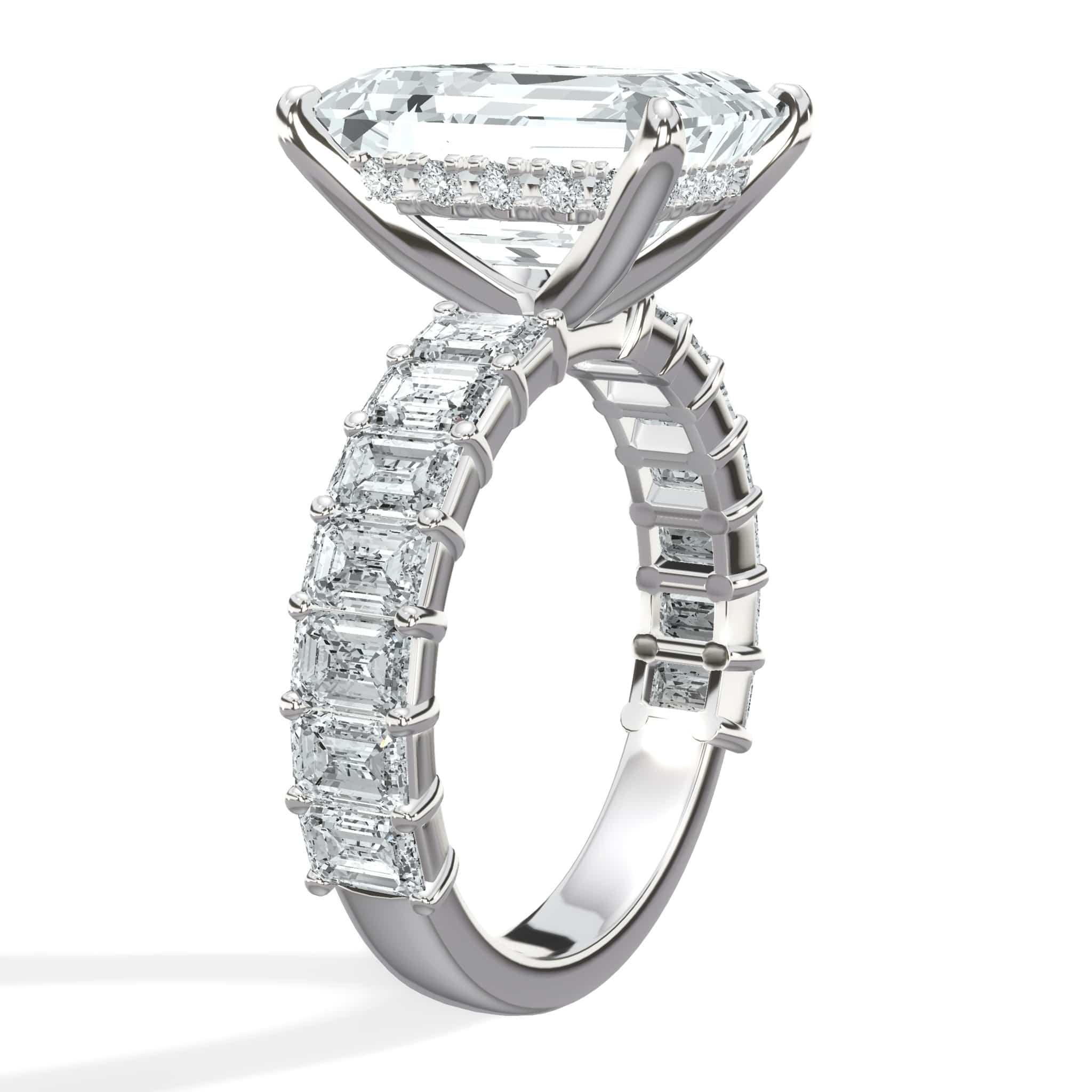 7 Carat Lab-Grown Emerald Cut Diamond Engagement Ring with 3/4 Eternity Band 14K White Gold - Image 3