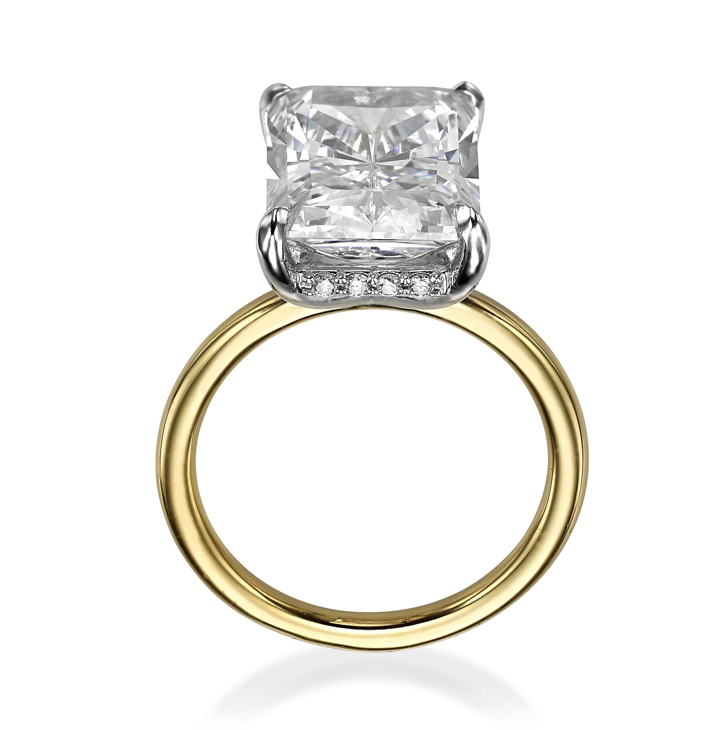 8.25 Carats Lab Grown Radiant Cut Two Tone Solitaire Hidden Halo Diamond Engagement Ring - Image 3