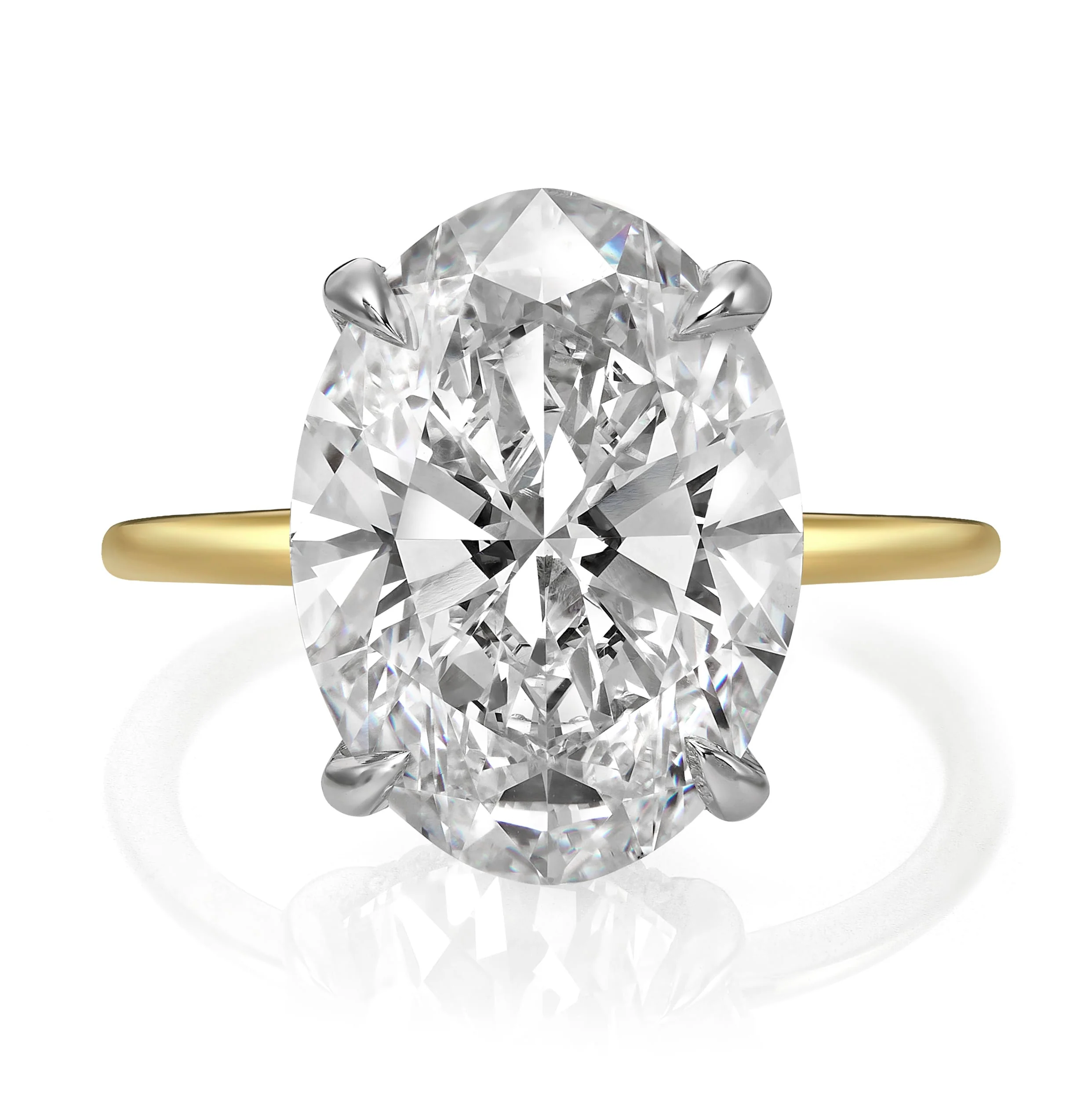 7.32 Carats Lab Grown Oval Cut Two Tone Solitaire Hidden Halo Diamond Engagement Ring