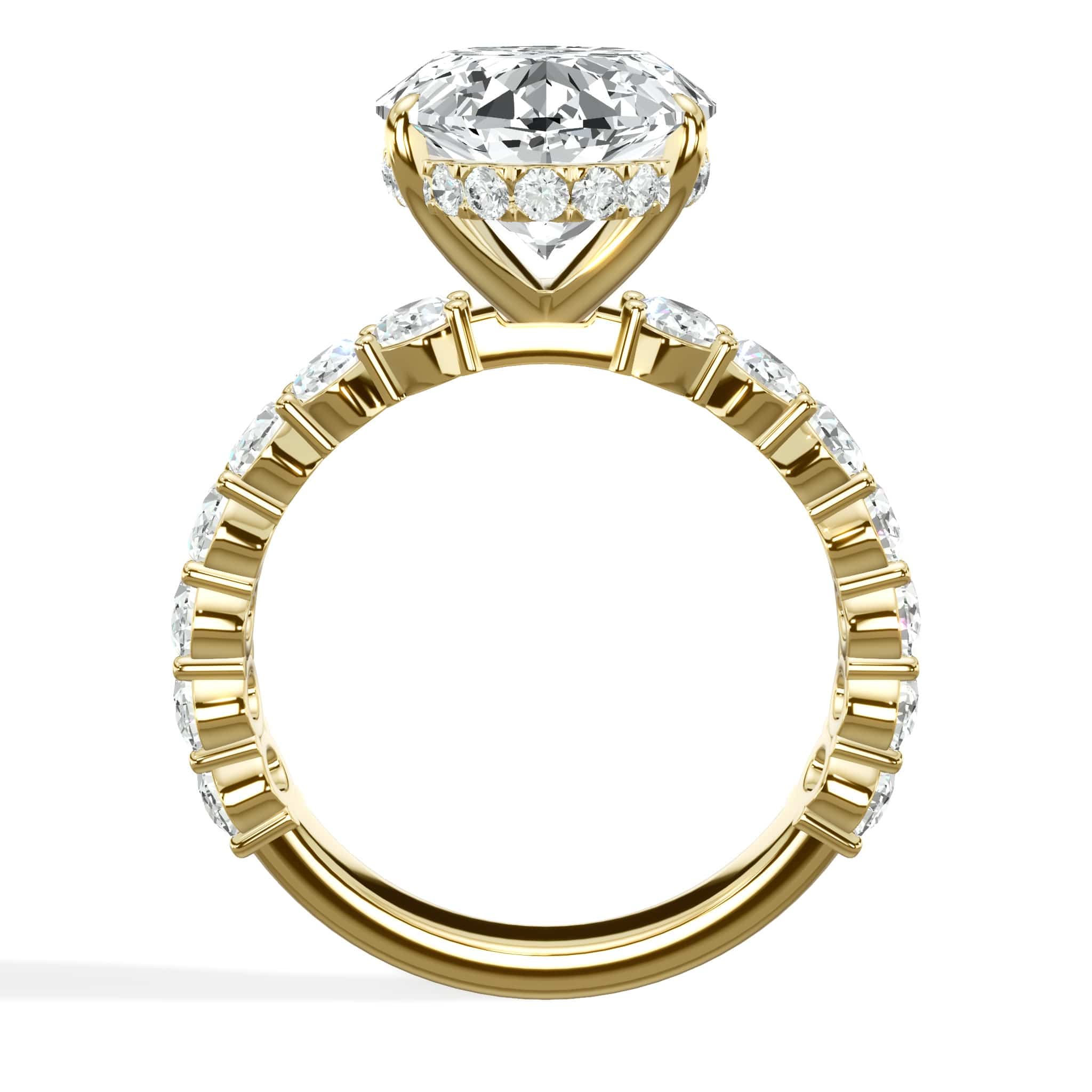 7 Carats Lab Grown Oval Cut with Oval Side Stones Hidden Halo Diamond Engagement Ring In Yellow Gold - Image 3