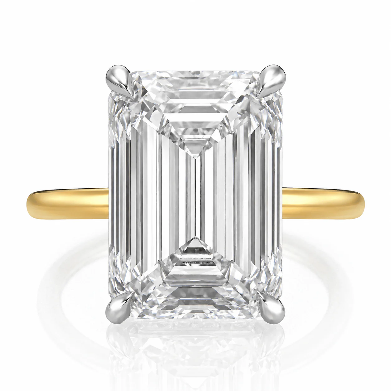 8.27 Carats Lab Grown Emerald Cut Two Tone Solitaire Hidden Halo Diamond Engagement Ring