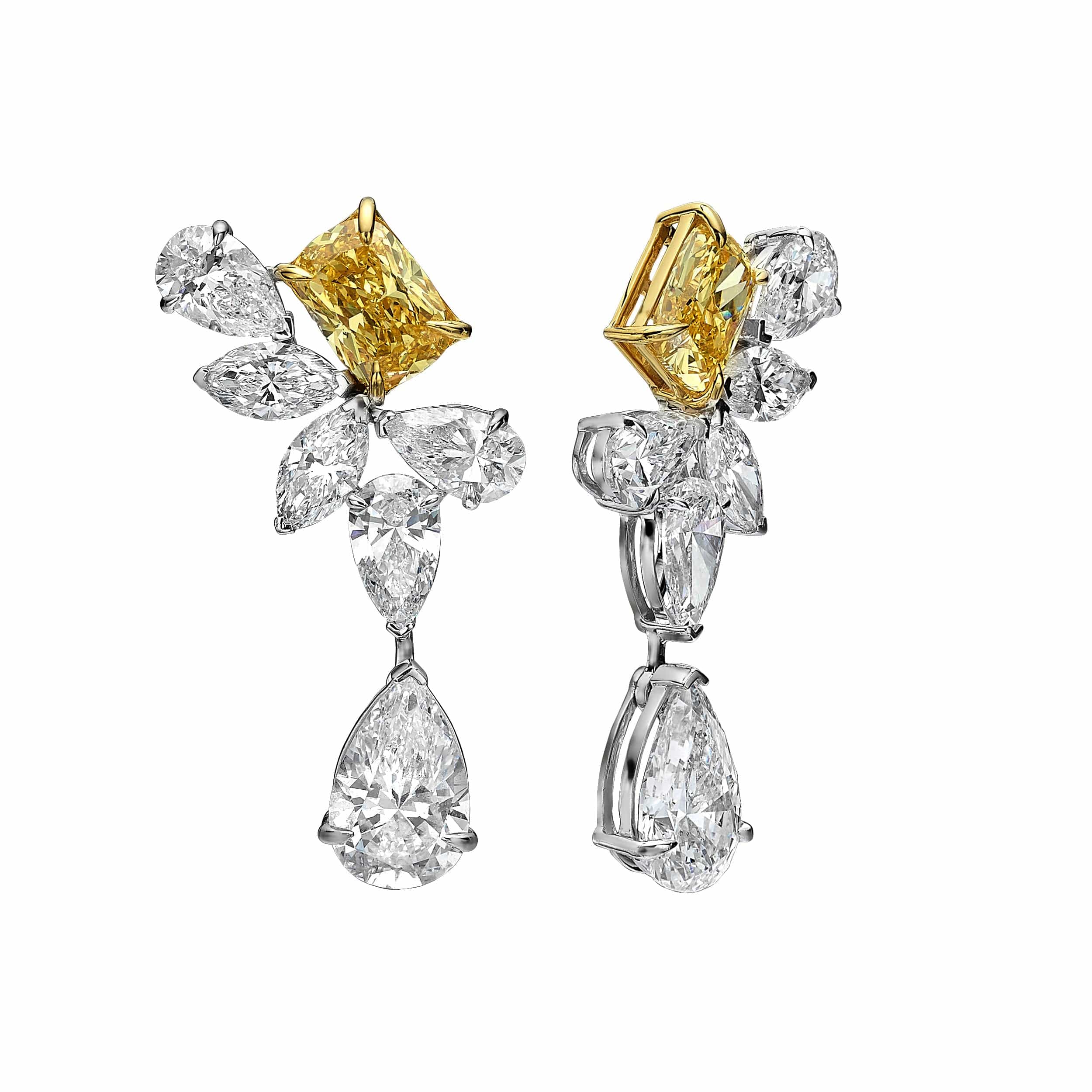 9.60 Fancy Yellow & Colorless Multi-Shaped Diamond Drop Earrings 14K Gold - Image 3