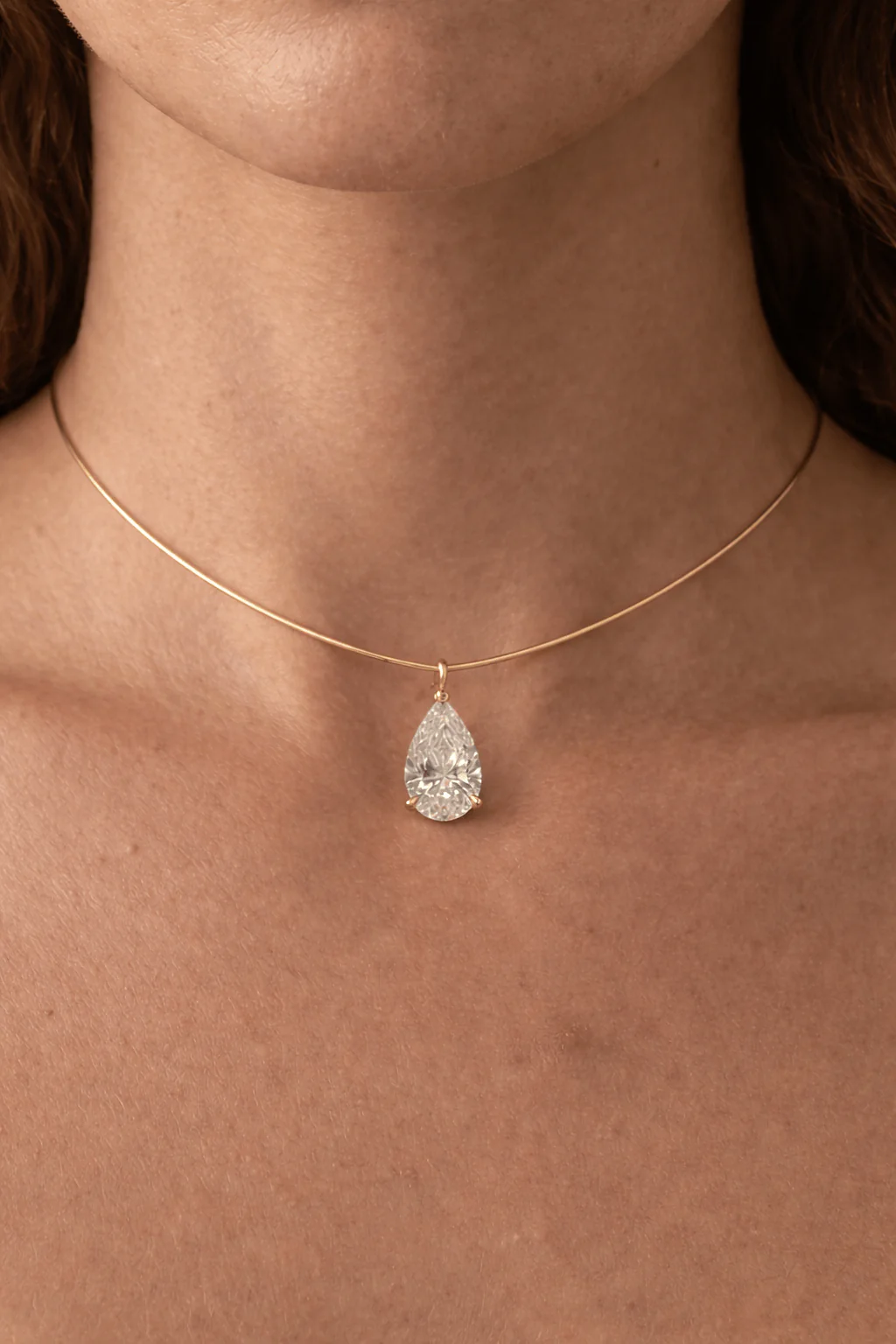 The Aura 2ct Pear Diamond Collar Necklace in 14K Yellow Gold - Image 2